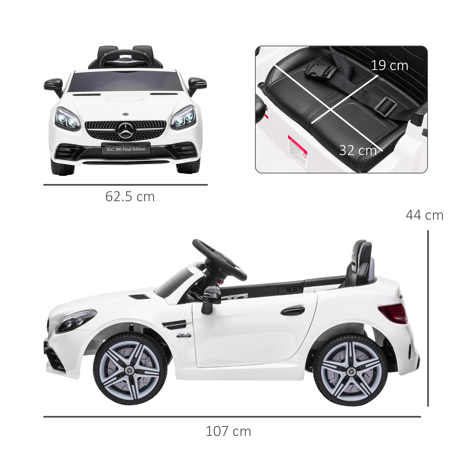 AIYAPLAY Benz SLC 300 Licensed 12V Kids Electric Ride On Car with Parental Remote Two Motors Music Lights Suspension Wheels for 3-6 Years White - North Peak Garden Furniture