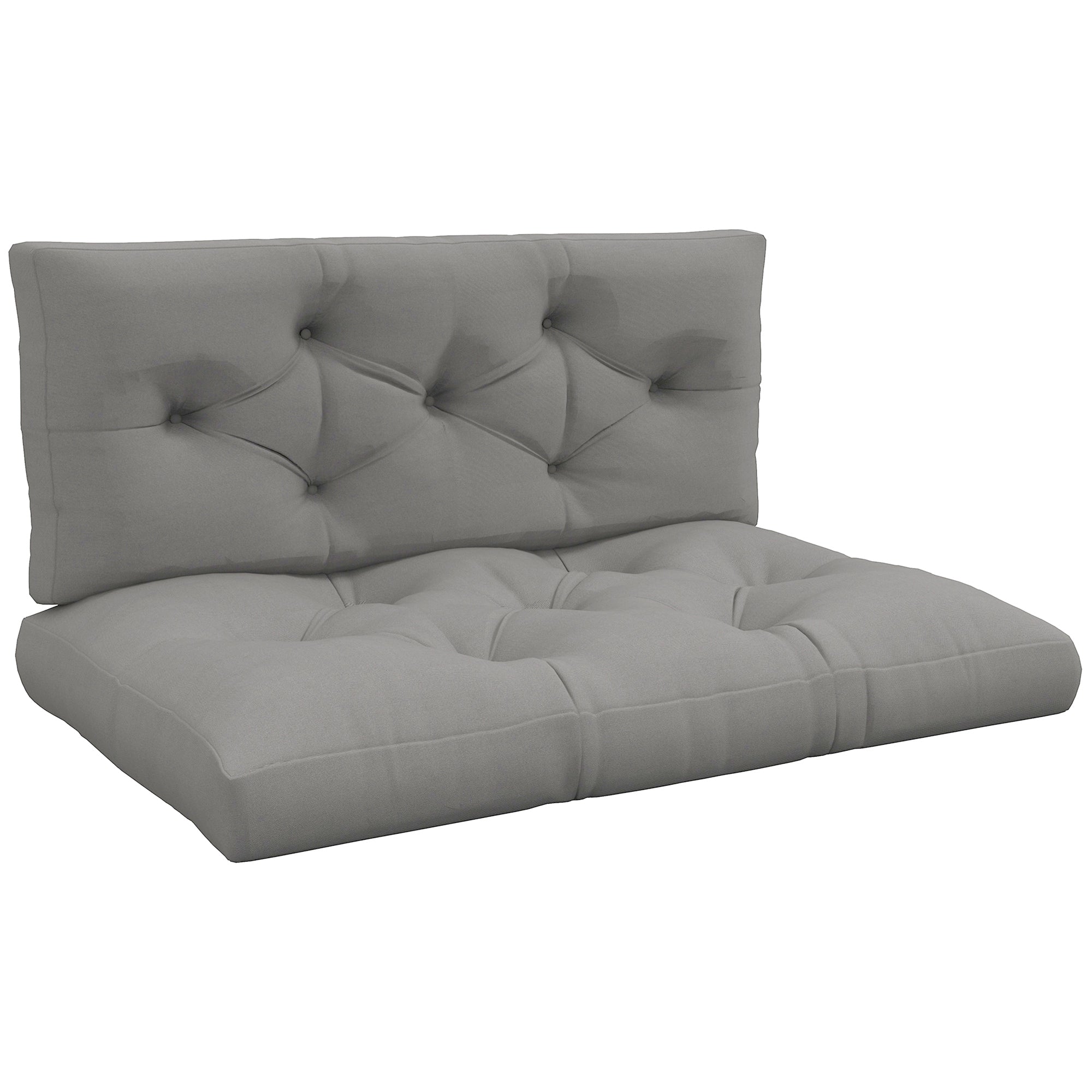 Outsunny 2 Seater Pallet Seat Cushions Back Pillows Replacement, Patio Chair Cushions Set for Indoor Outdoor, Light Grey - North Peak Garden Furniture