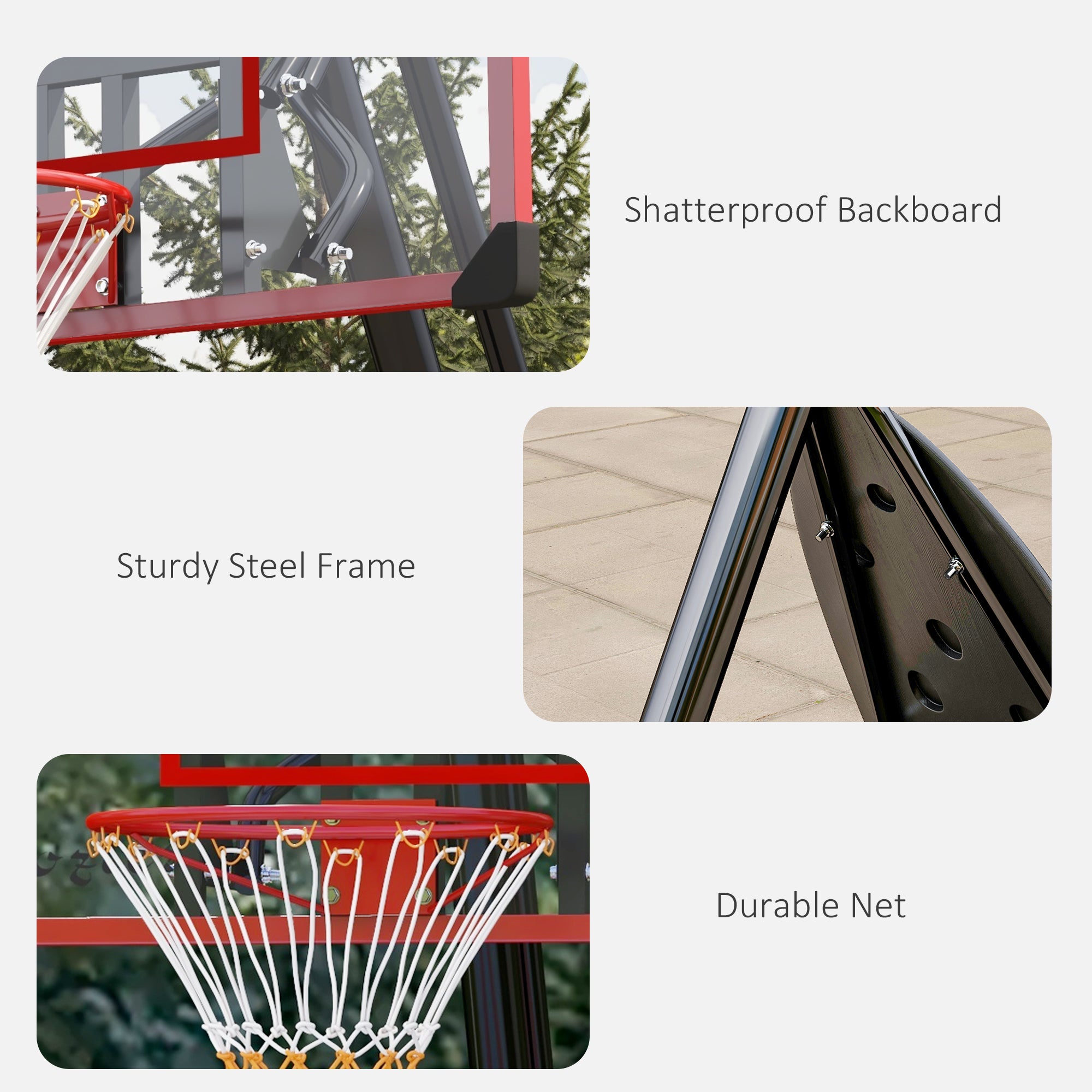 SPORTNOW 2.4-2.9m Adjustable Basketball Hoop and Stand with Weighted Base, Portable on Wheels, Red - North Peak Garden Furniture
