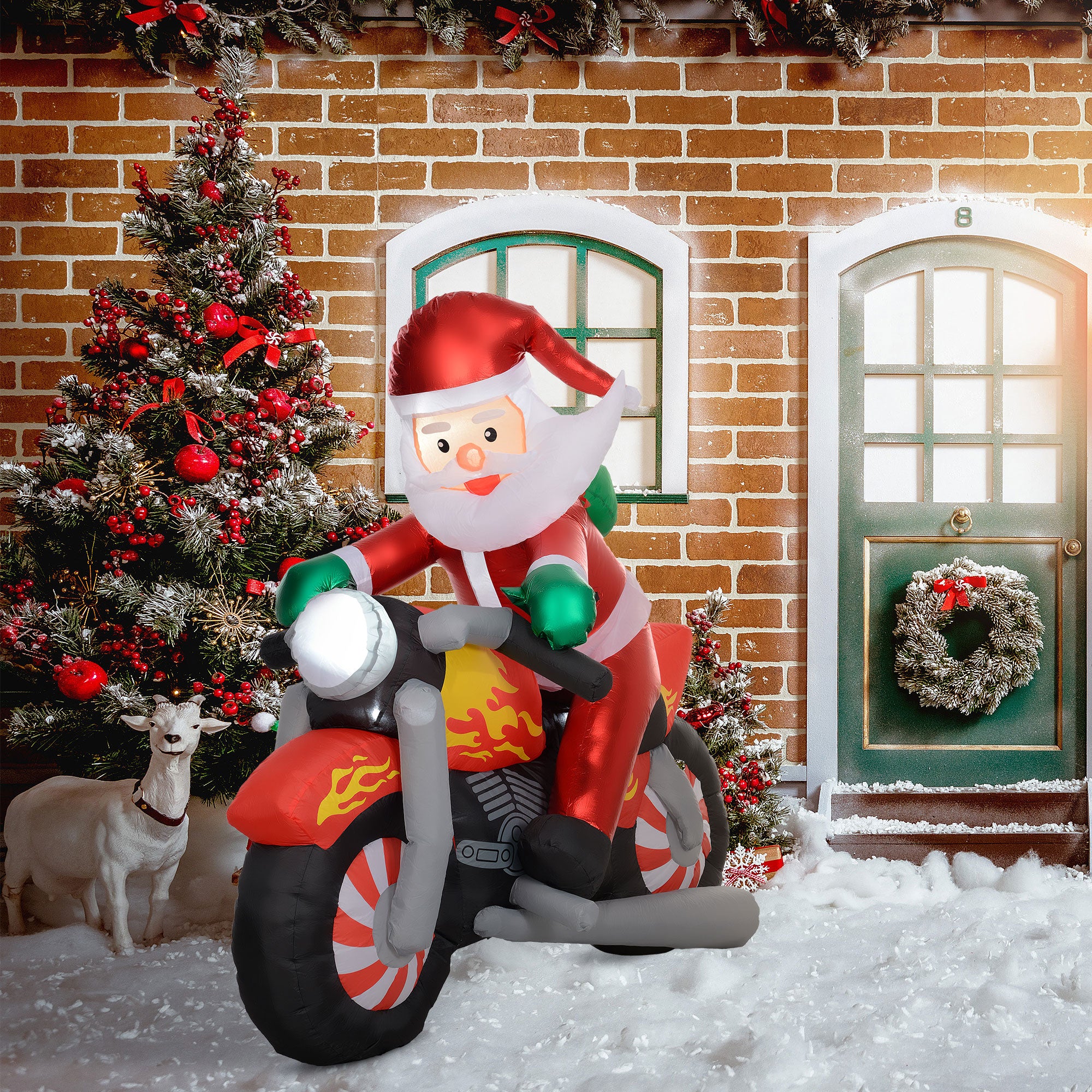 Outsunny 5.6ft Inflatable Santa Claus Motorcycle Decoration - North Peak Garden Furniture