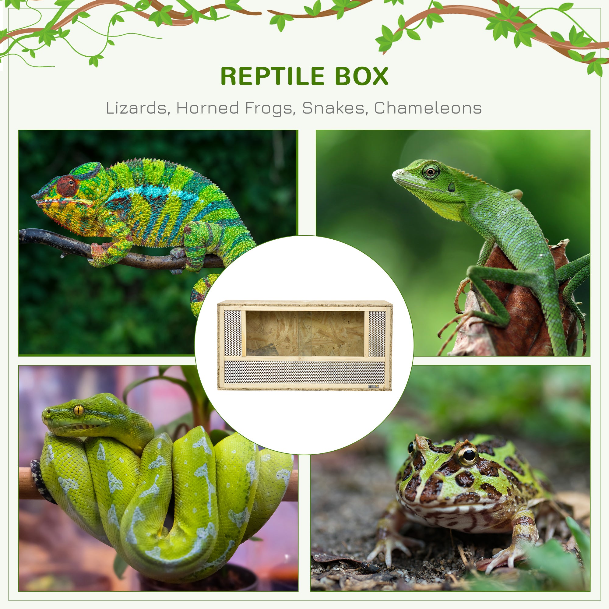 PawHut Reptile Terrarium Vivarium, Climbing Pet Containers, Reptile Habitat w/ Transparent Sliding Doors, Breathable Mesh, for Lizards, Horned Frogs, Snakes and Chameleons, 80 x 40 x 40 cm - North Peak Garden Furniture