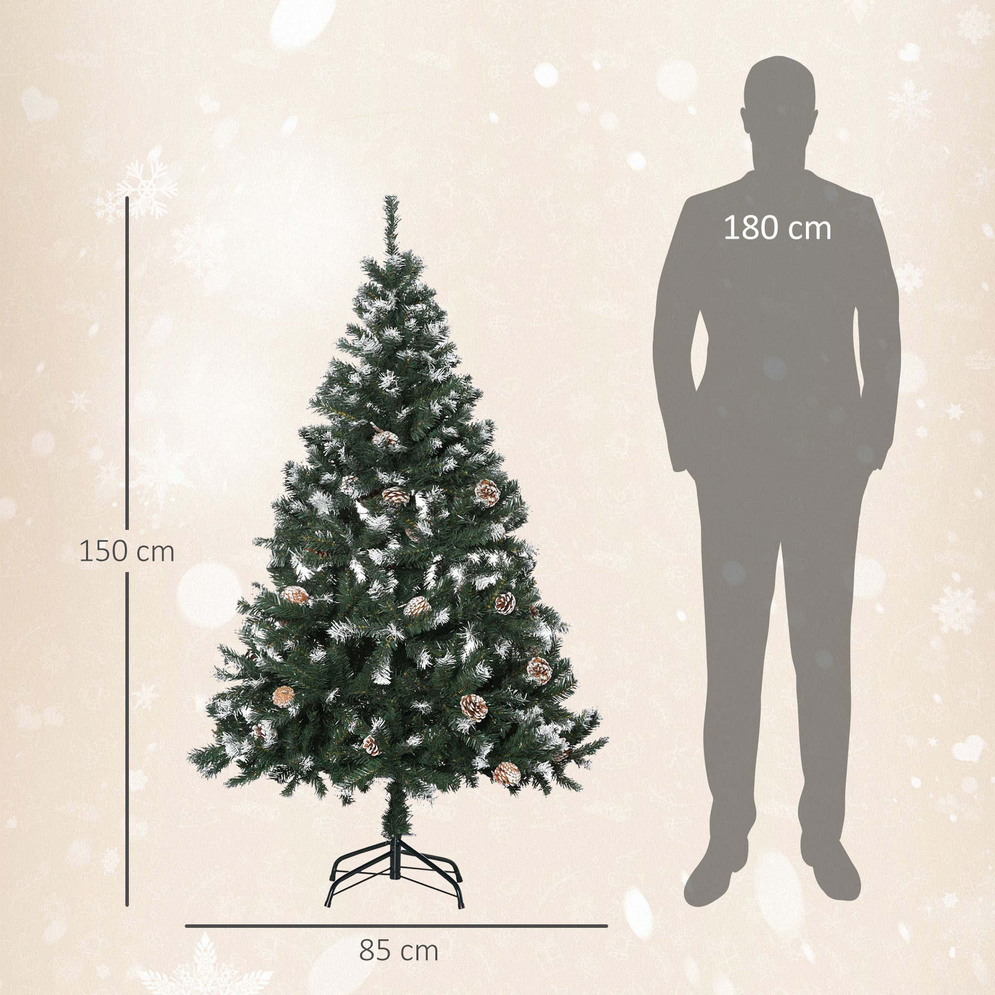 HOMCOM 5FT Artificial Christmas Tree with Pine Cones, Holiday Home Xmas Decoration Automatic Open, Green - North Peak Garden Furniture