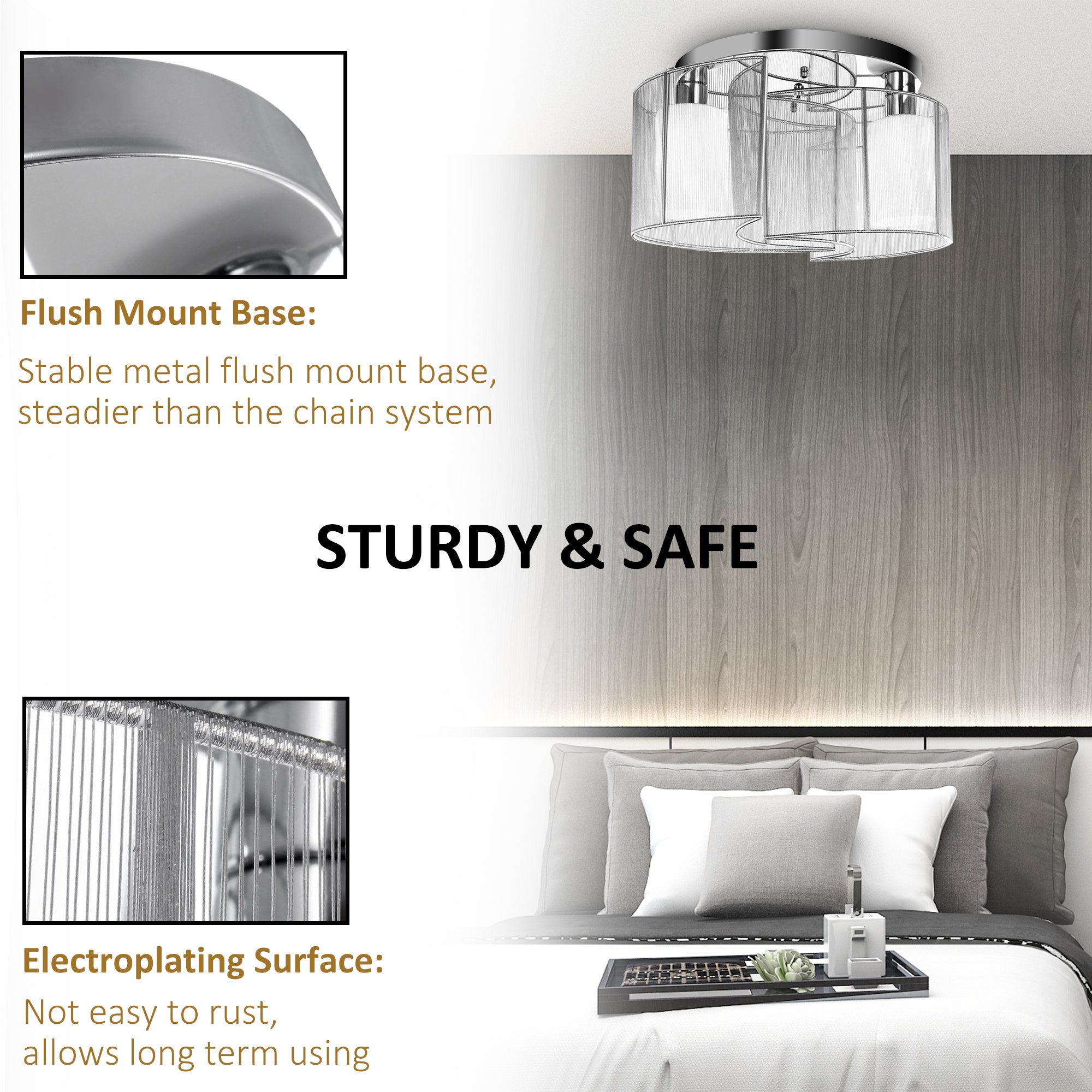 HOMCOM Modern Chandelier, Semi-Flush Mount Ceiling Light with 2 Light, E27 Bulb Base for Hallway, Dining Room, Living Room, White and Silver - North Peak Garden Furniture