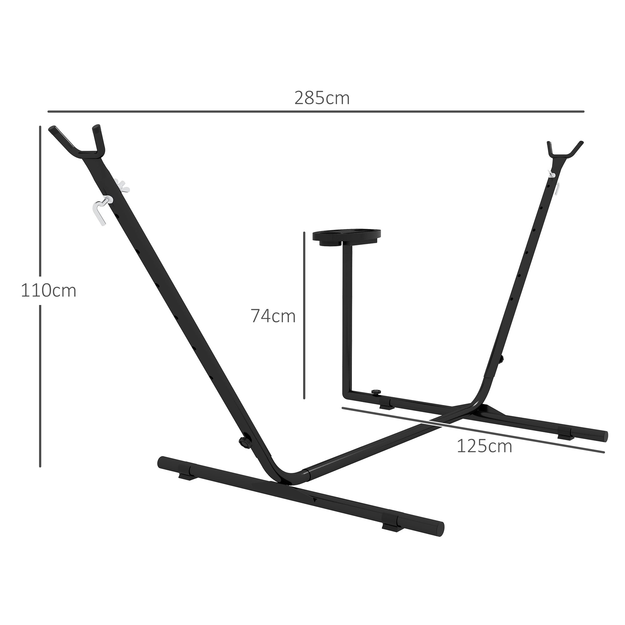 Outsunny 9.4ft Hammock Stand with Side Tray Stand, Steel Frame Hammock Net Stand, for String-style, Brazilian-style, Flat-style, Rope-style Hammocks, Black - North Peak Garden Furniture