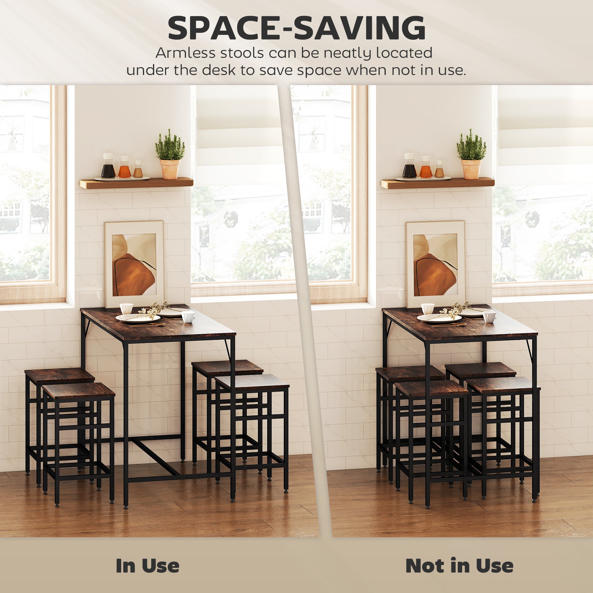 HOMCOM Industrial Rectangular Bar Table Set with 4 Stools for Dining Room, Kitchen, Dinette