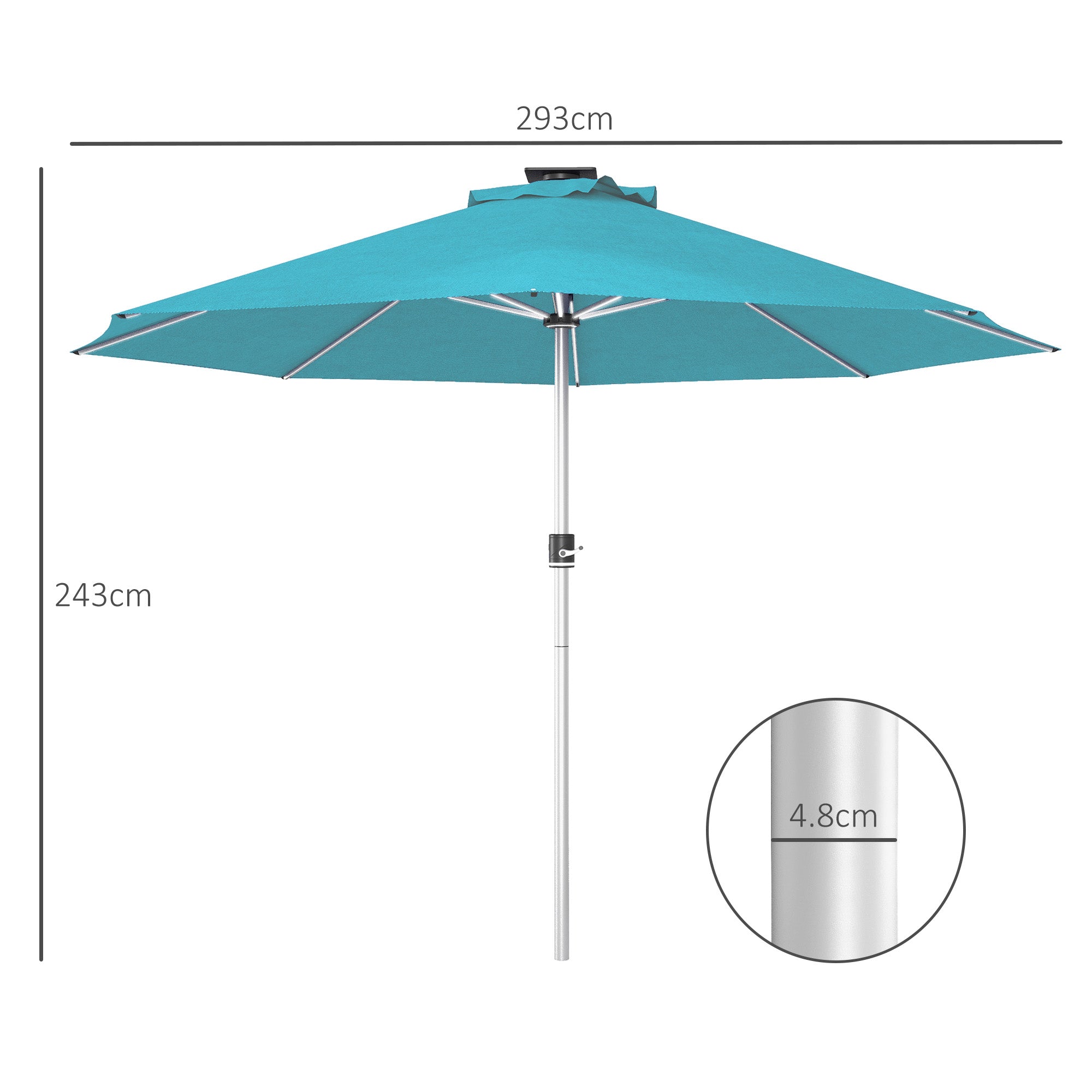 Outsunny 3m Parasol, with Solar-Powered LED Lights - Blue - North Peak Garden Furniture