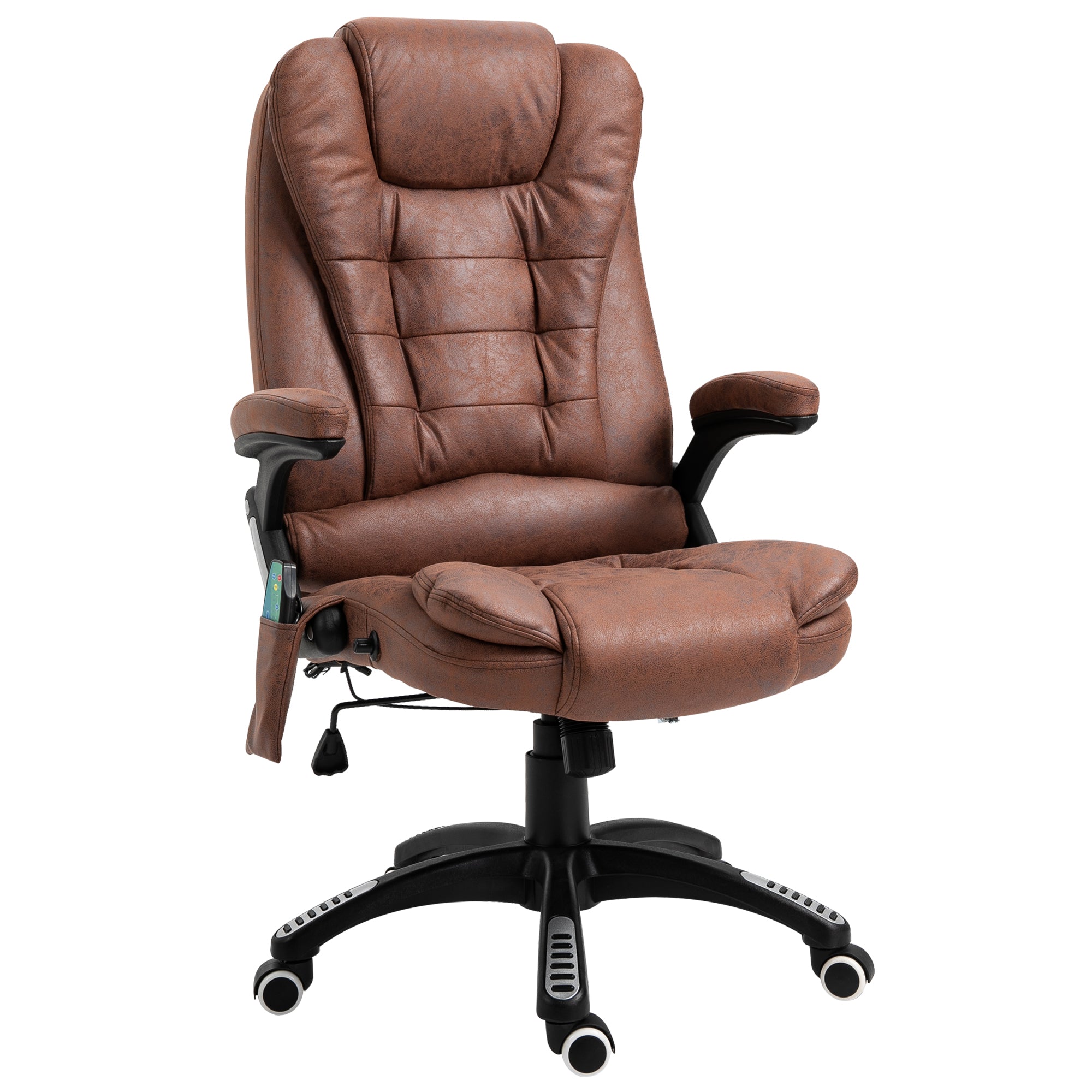 Vinsetto Massage Recliner Chair Heated Office Chair with Six Massage Points Microfiber Cloth 360° Swivel Wheels Brown - North Peak Garden Furniture