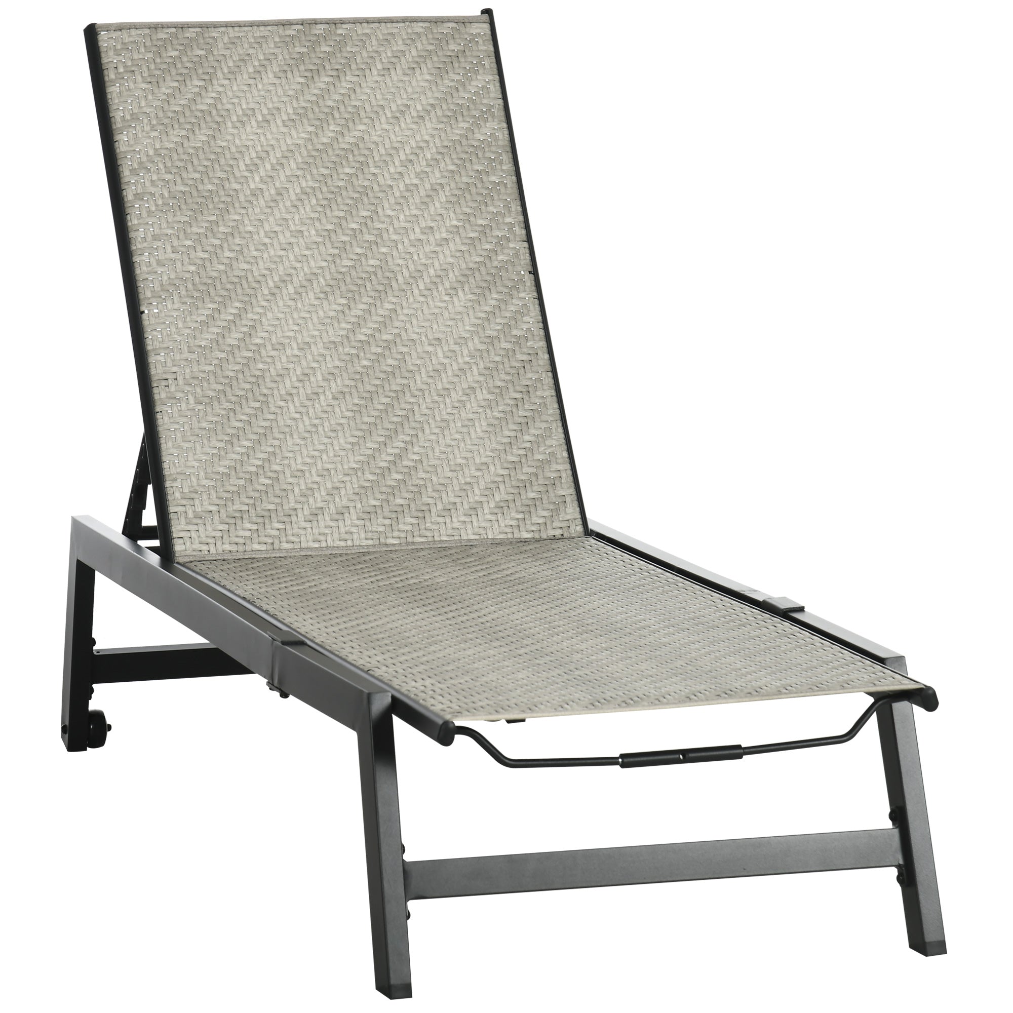 Outsunny Rattan Sun Lounger, with Five-Position Back - Grey/Black