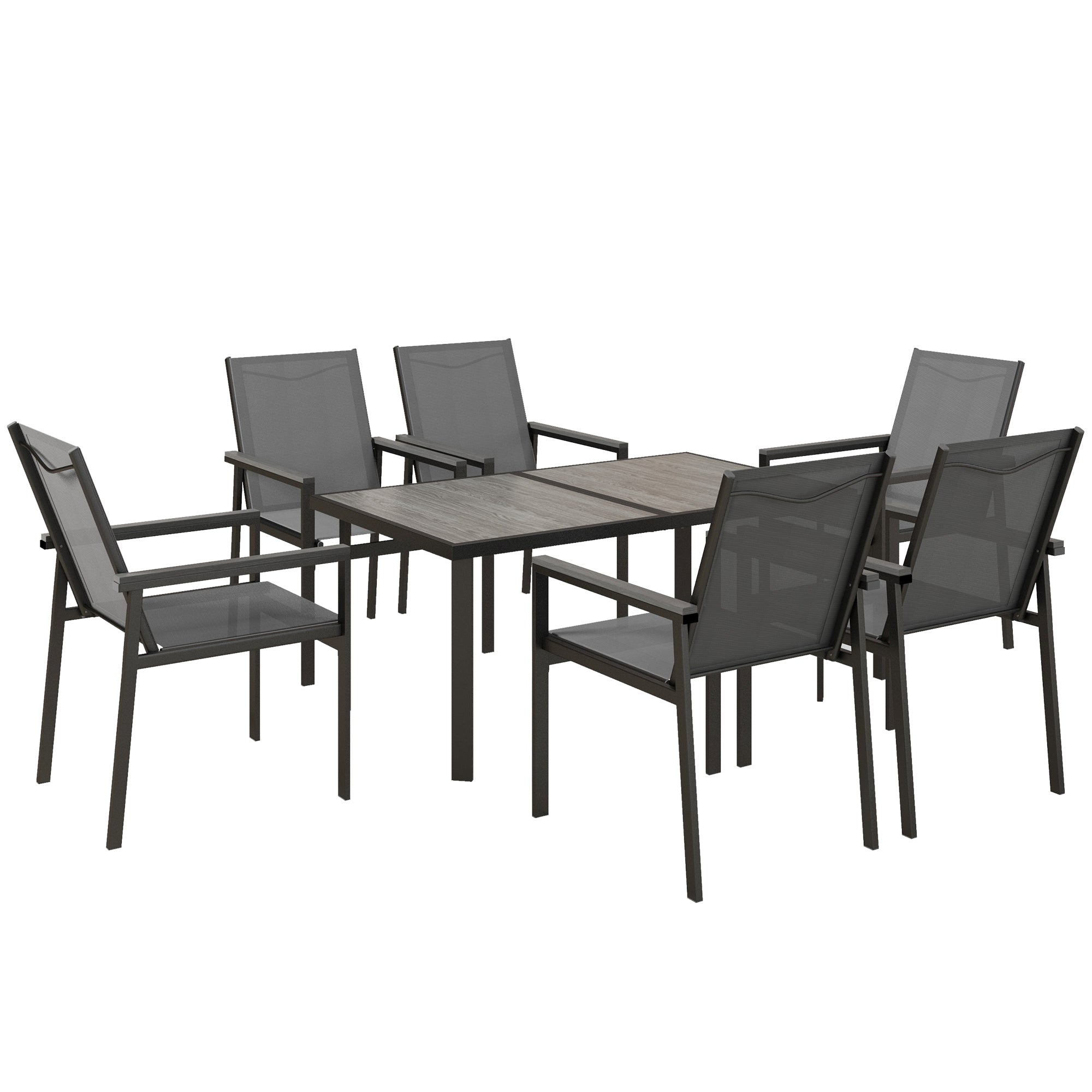 Outsunny Seven-Piece Metal Dining Set, with Glass-Top Table - Grey - North Peak Garden Furniture