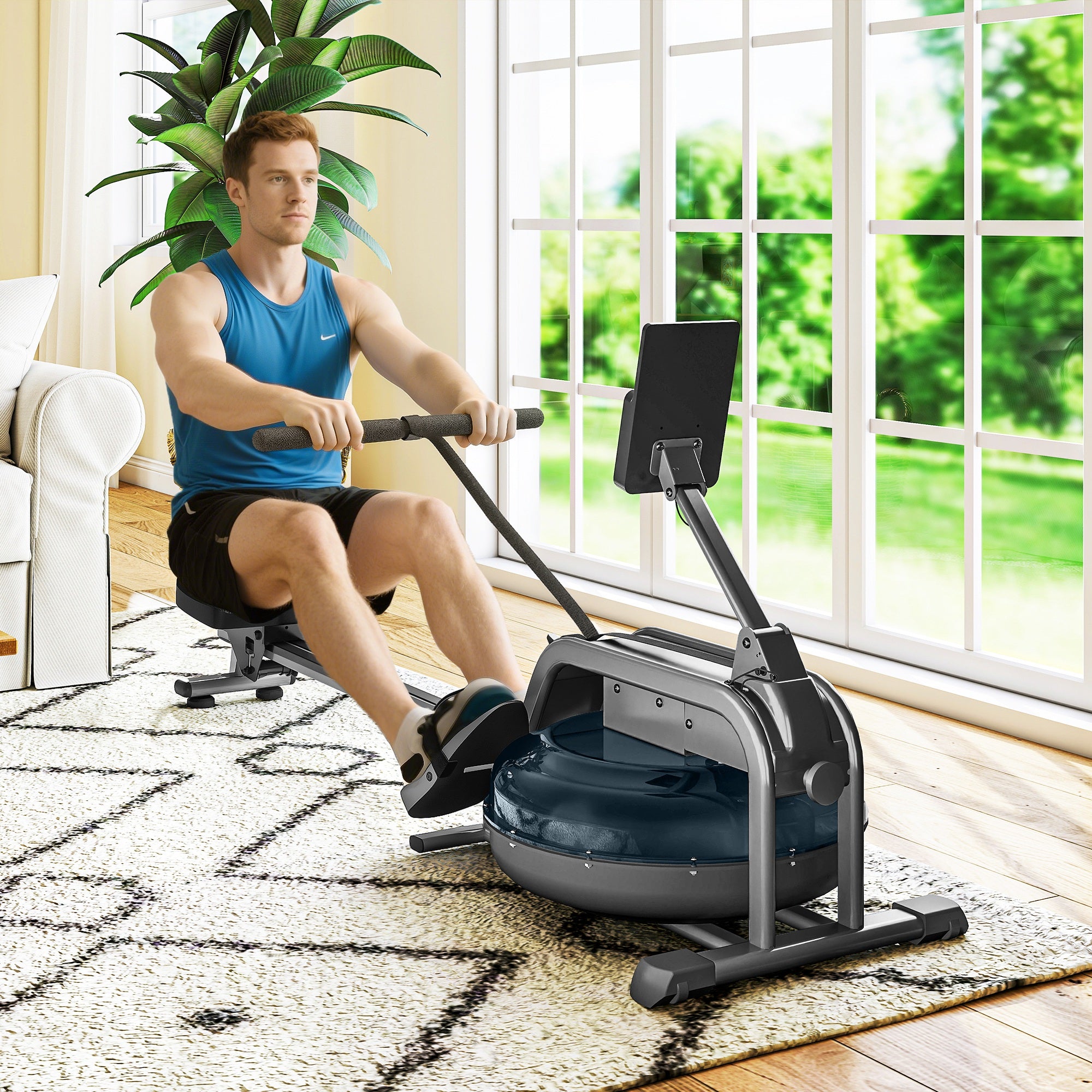 SPORTNOW Water Rowing Machine with Wheels, Vertical Storage, Adjustable Resistance, for Strength, Cardio Training - North Peak Garden Furniture