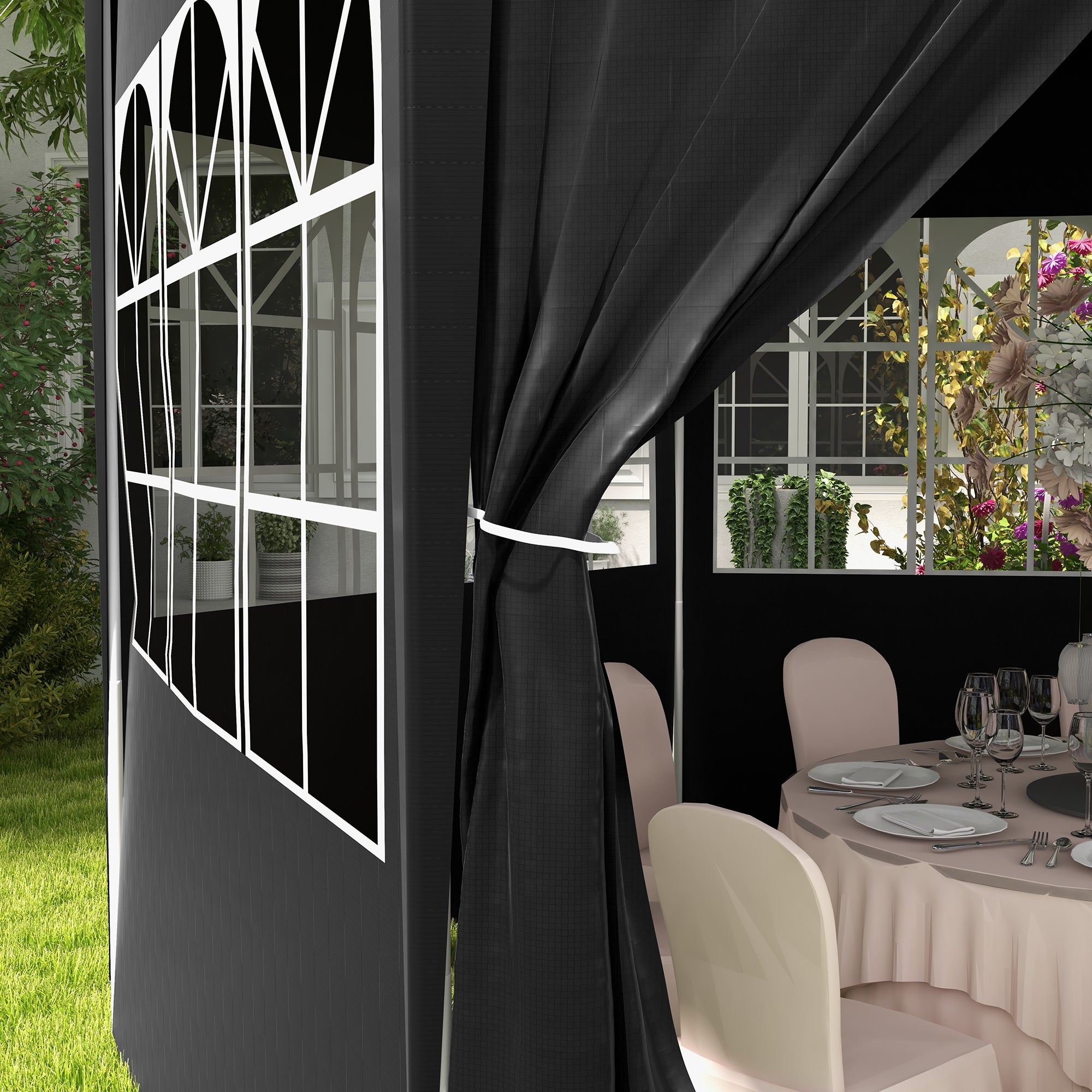 Outsunny 4 m Party Tent Wedding Gazebo Outdoor Waterproof PE Canopy Shade with 6 Removable Side Walls - North Peak Garden Furniture