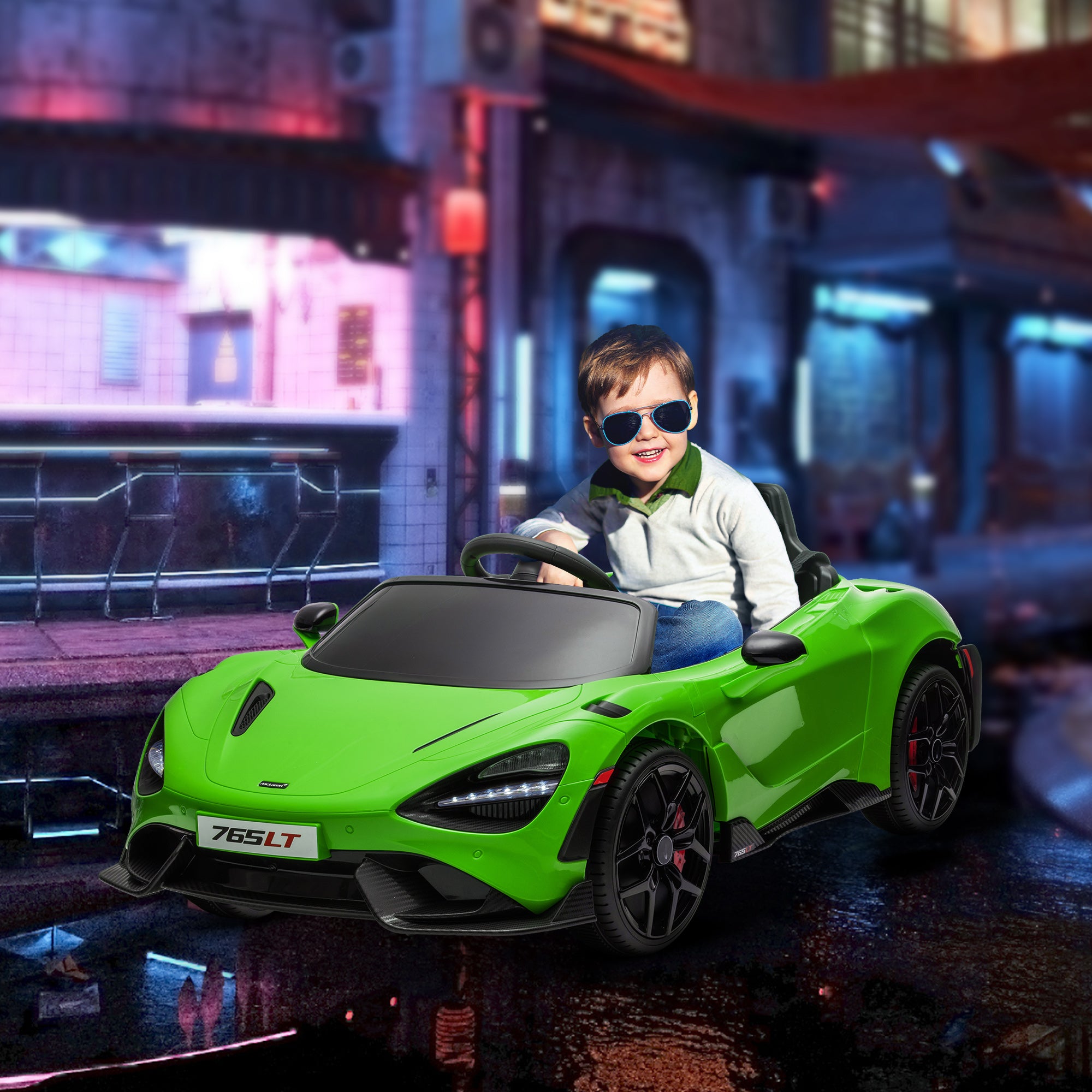 AIYAPLAY McLaren 765LT Licensed 12V Kids Electric Ride on Car with Butterfly Doors Remote Control Transport Wheels Green - North Peak Garden Furniture
