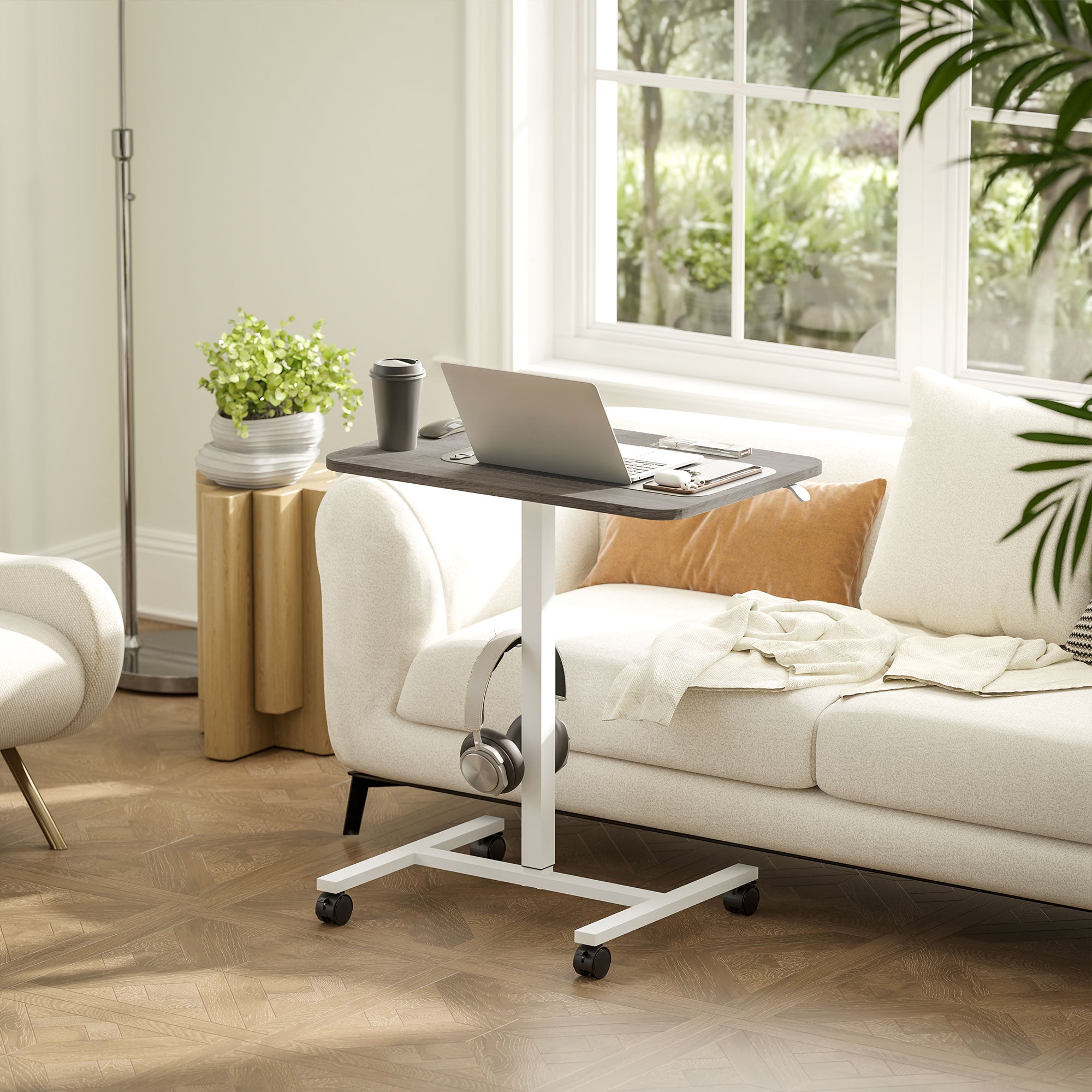 HOMCOM 75-115cm Manual Adjustable Sit-To-Stand Desk - White/Grey - North Peak Garden Furniture