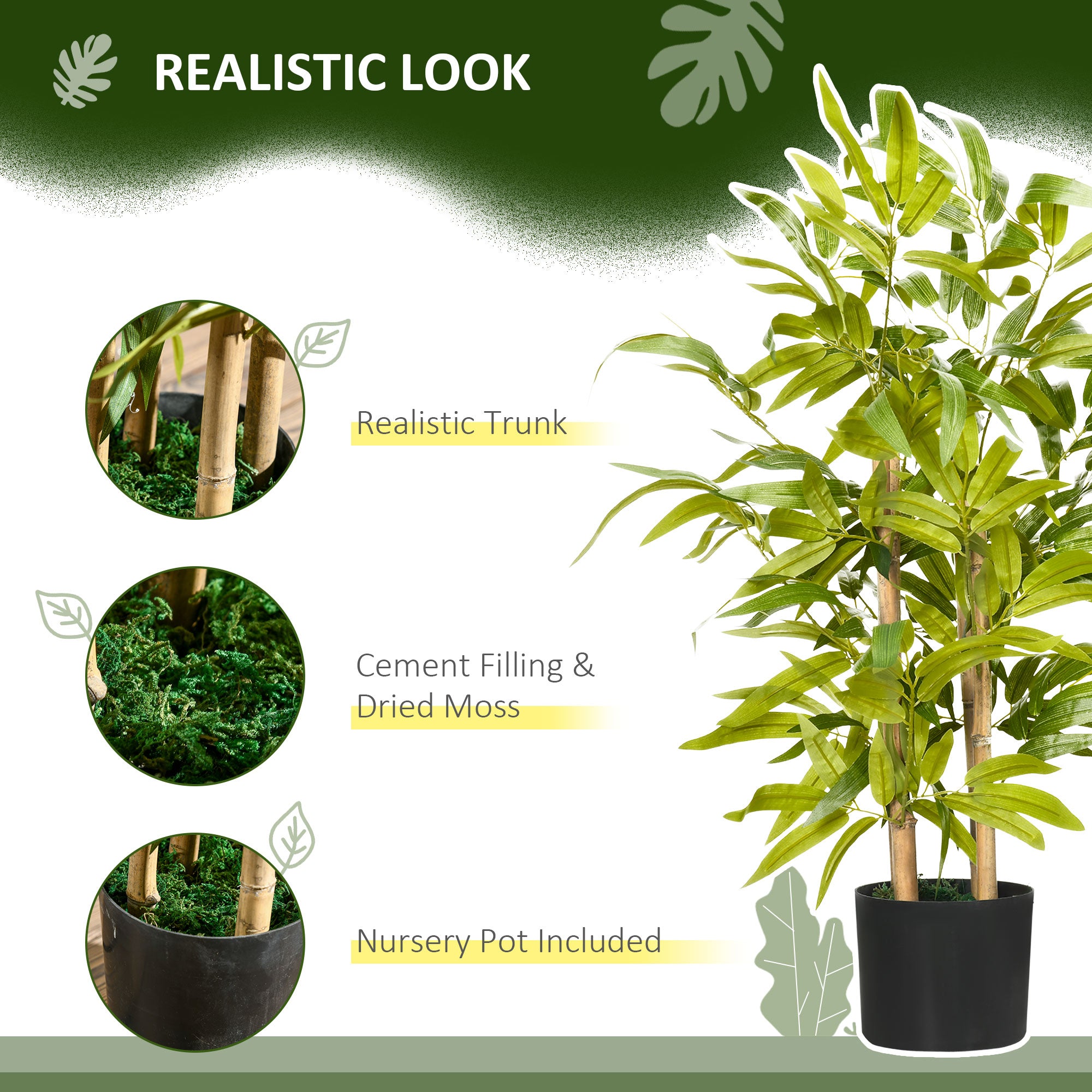 HOMCOM 2 PCs Artificial Plants Bamboo Tree in Pot Desk Fake Plants for Home Indoor Outdoor Decor, 15x15x60cm, Green - North Peak Garden Furniture