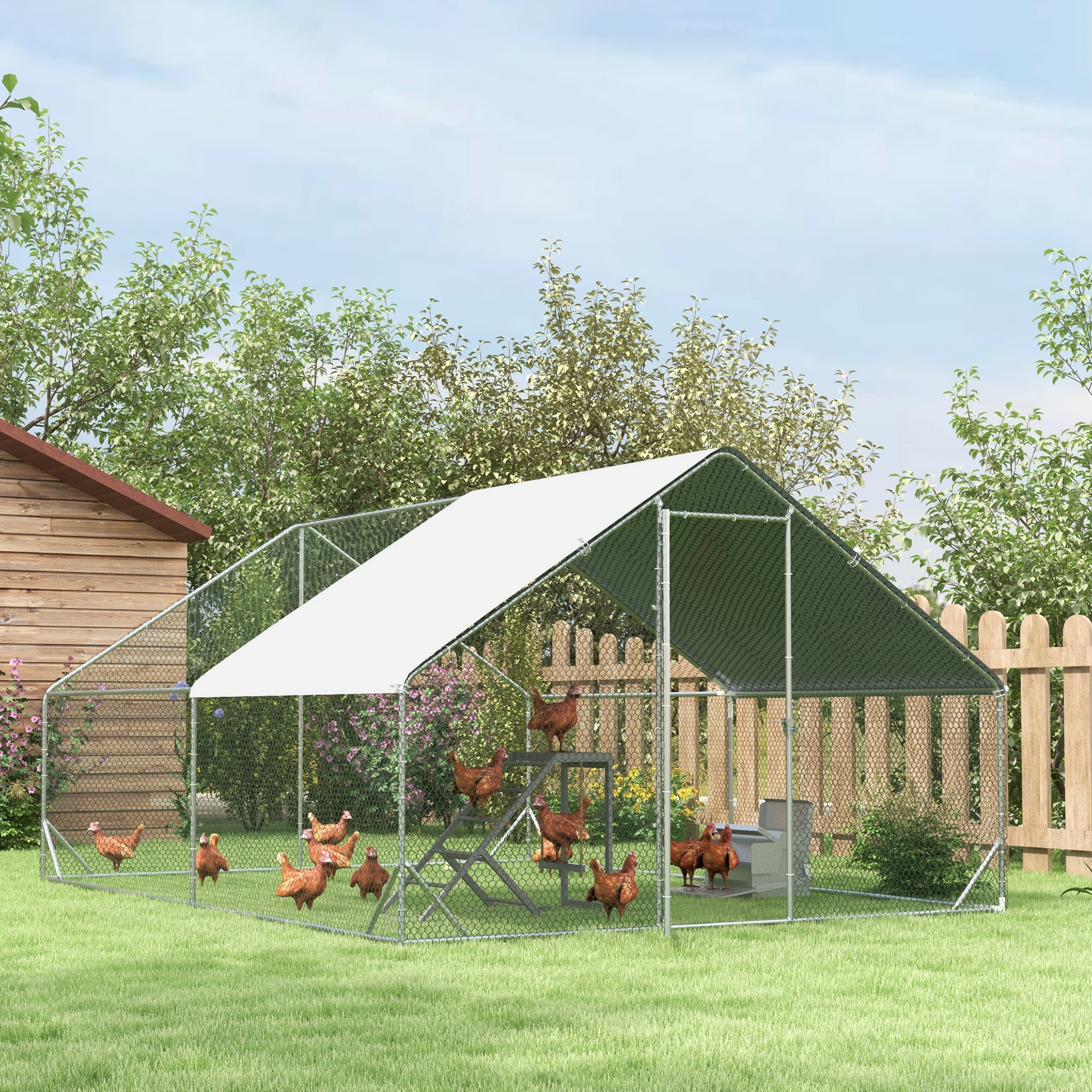 PawHut Wooden Chicken Coop Toy with Swing, Ladder, Platform, Grey - North Peak Garden Furniture