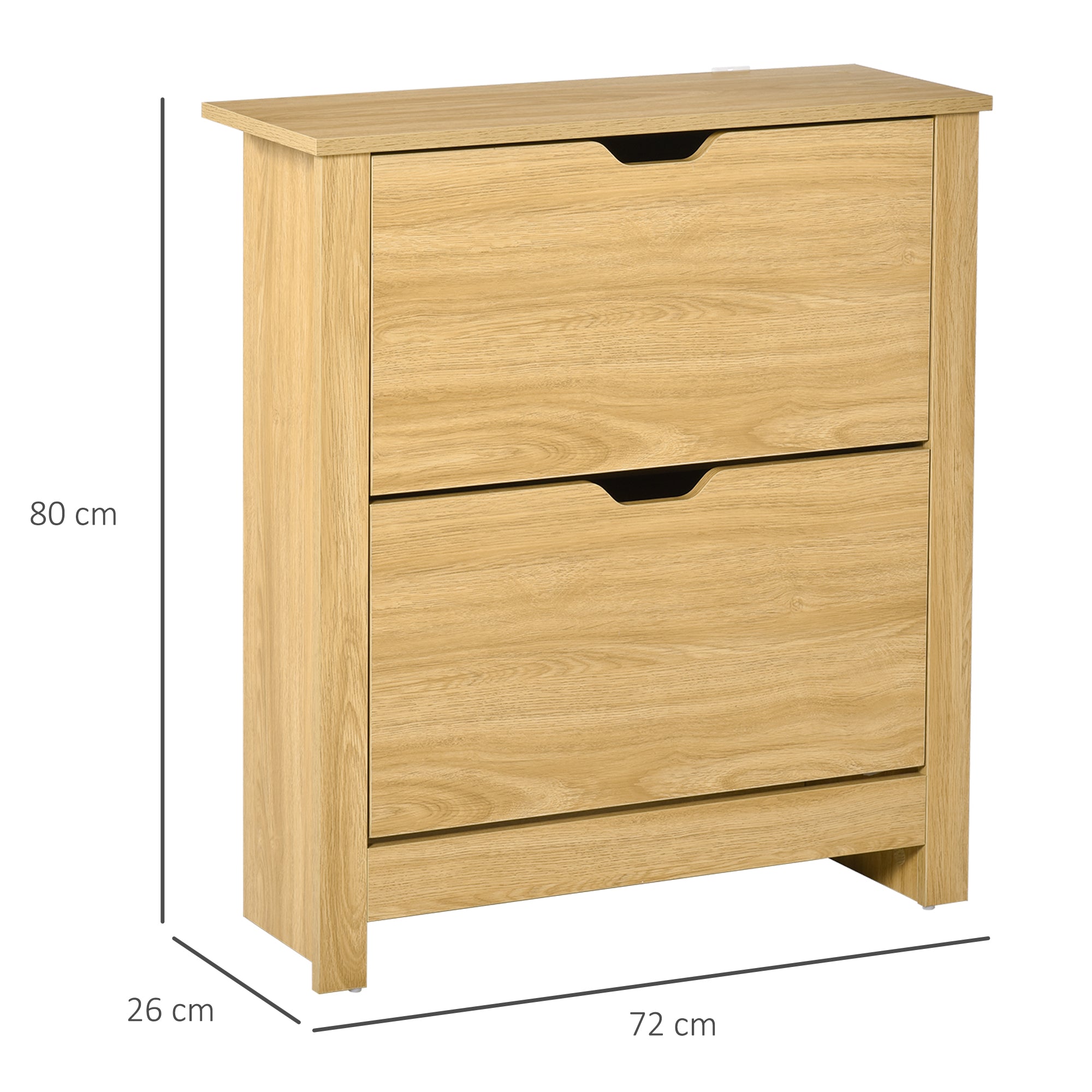 HOMCOM Narrow Shoe Cabinet, Space Saving Shoe Storage Cabinet with 2 Flip Drawers and Adjustable Shelves for 12 Pairs of Shoes for Hallways and Living Room, Natural Wood Finish - North Peak Garden Furniture