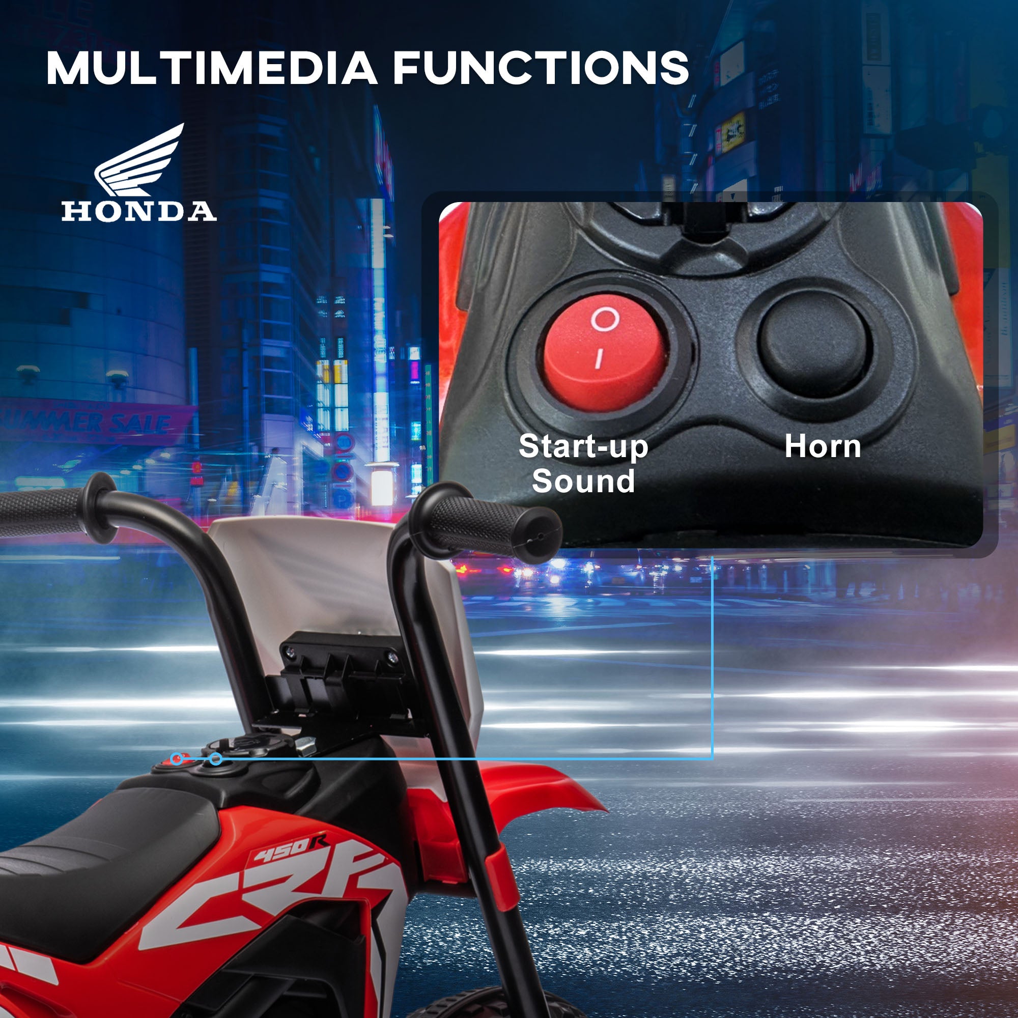 HOMCOM 6V Kids Motorbike, Three-Wheel Kids Electric Bike with Horn, Startup Sound for Ages 18-36 Months - Red - North Peak Garden Furniture