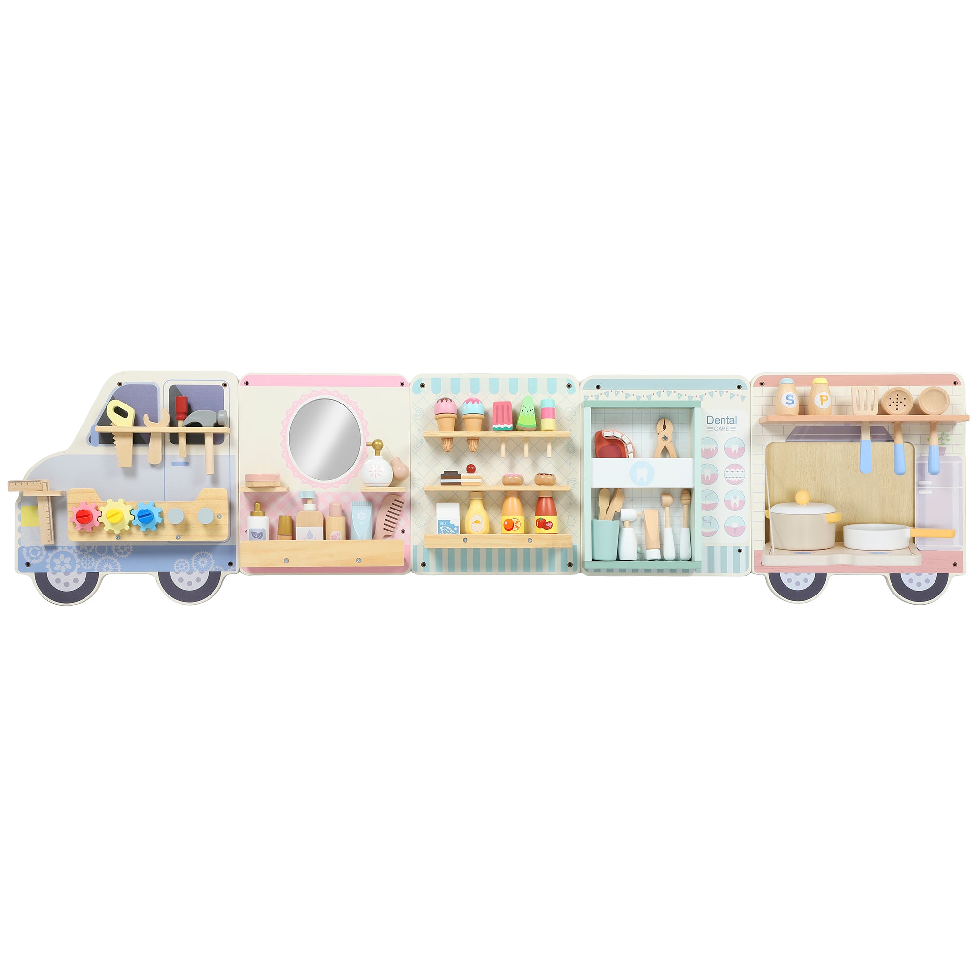 AIYAPLAY Wooden Busy Board, 5 in 1 Activity Wall Panels for Kids 3+ Years, for Daycare, Playroom, Home