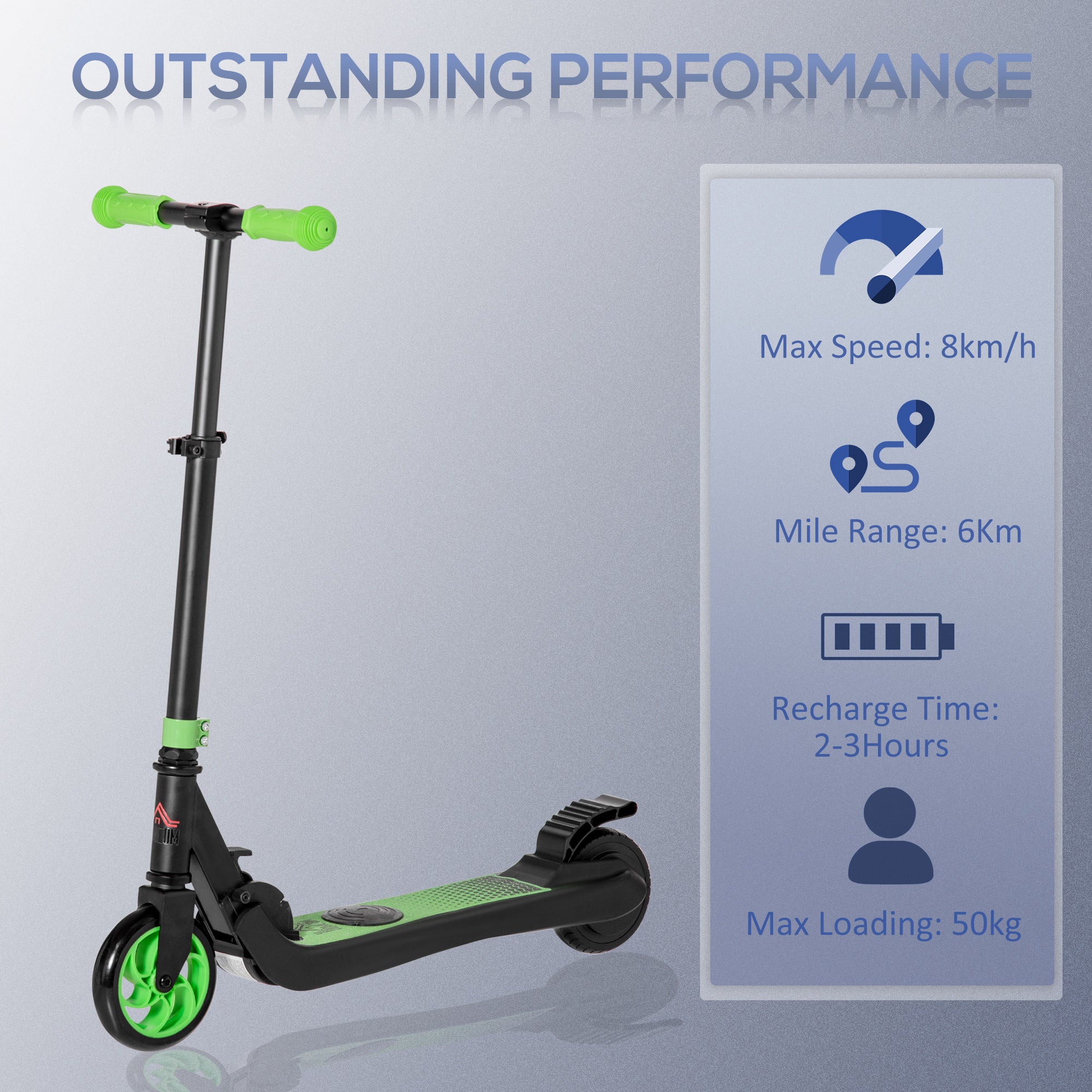 HOMCOM Folding Electric Scooter with Brake, for Ages 6+ Years, 8km/h Maximum Speed, Green - North Peak Garden Furniture