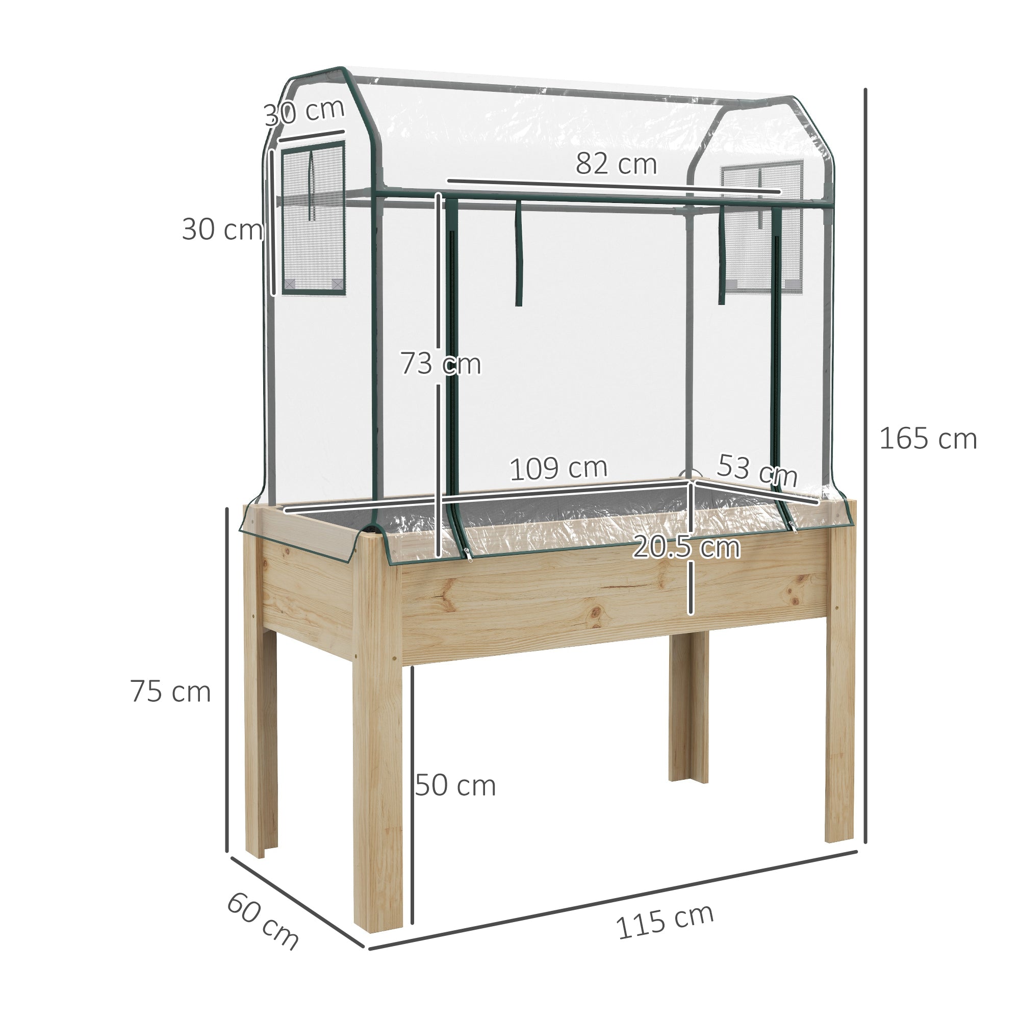 Outsunny Wooden Planter Box with Greenhouse Cover and Bed Liner, Raised Garden Bed for Vegetables, Flowers, Herbs | Aosom UK