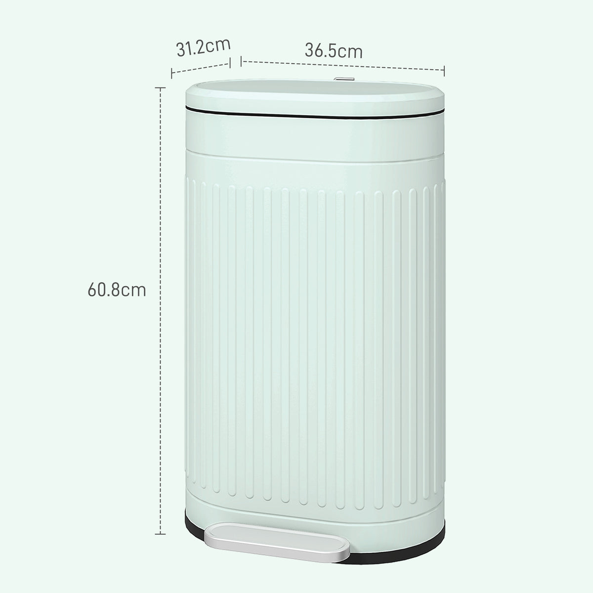 HOMCOM 30L Metal Kitchen Bin, with Soft-Close Lid - Light Green