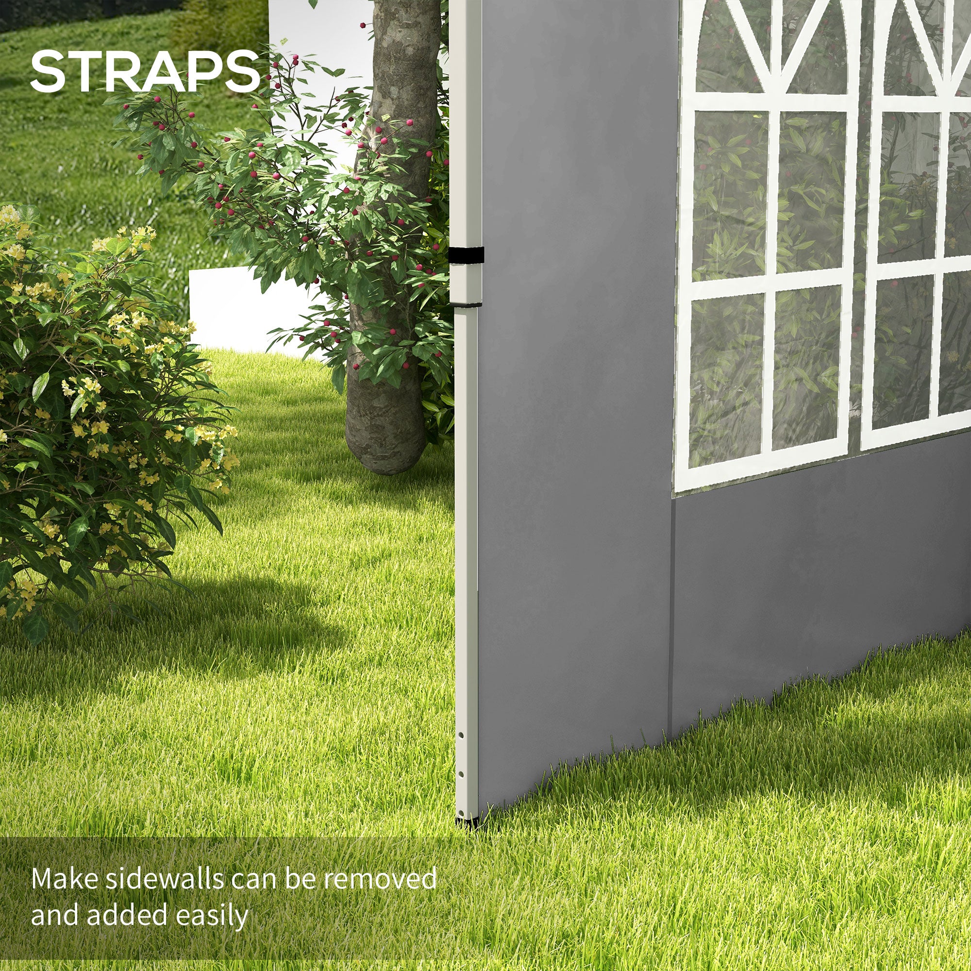Outsunny Gazebo Side Panels, Sides Replacement with Window for 3x3(m) or 3x4m Pop Up Gazebo, 2 Pack, Grey - North Peak Garden Furniture