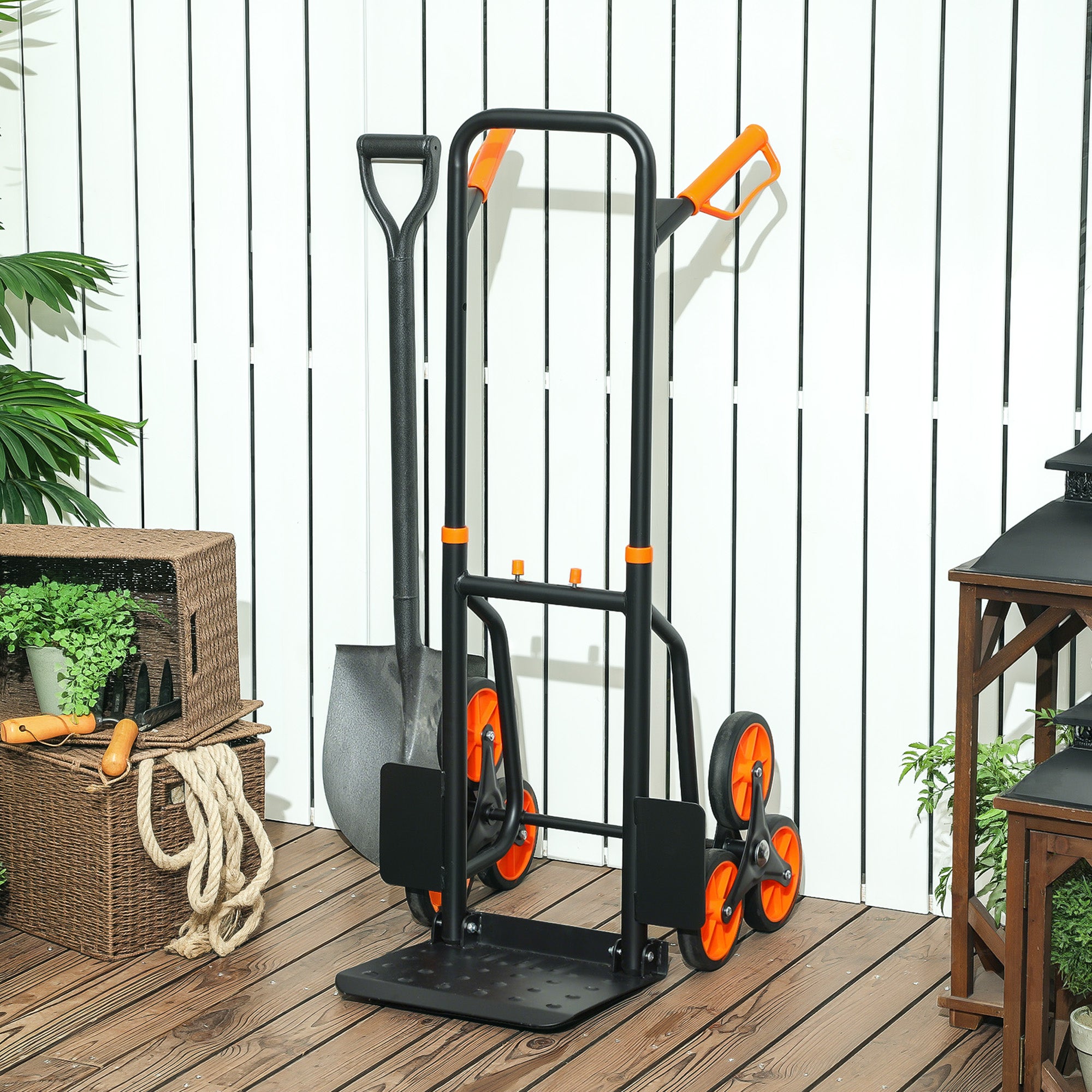 DURHAND Steel Climbing Stairs Trolley Hand Trucks 6-Wheels Foldable Load Cart 120kg, Orange - North Peak Garden Furniture