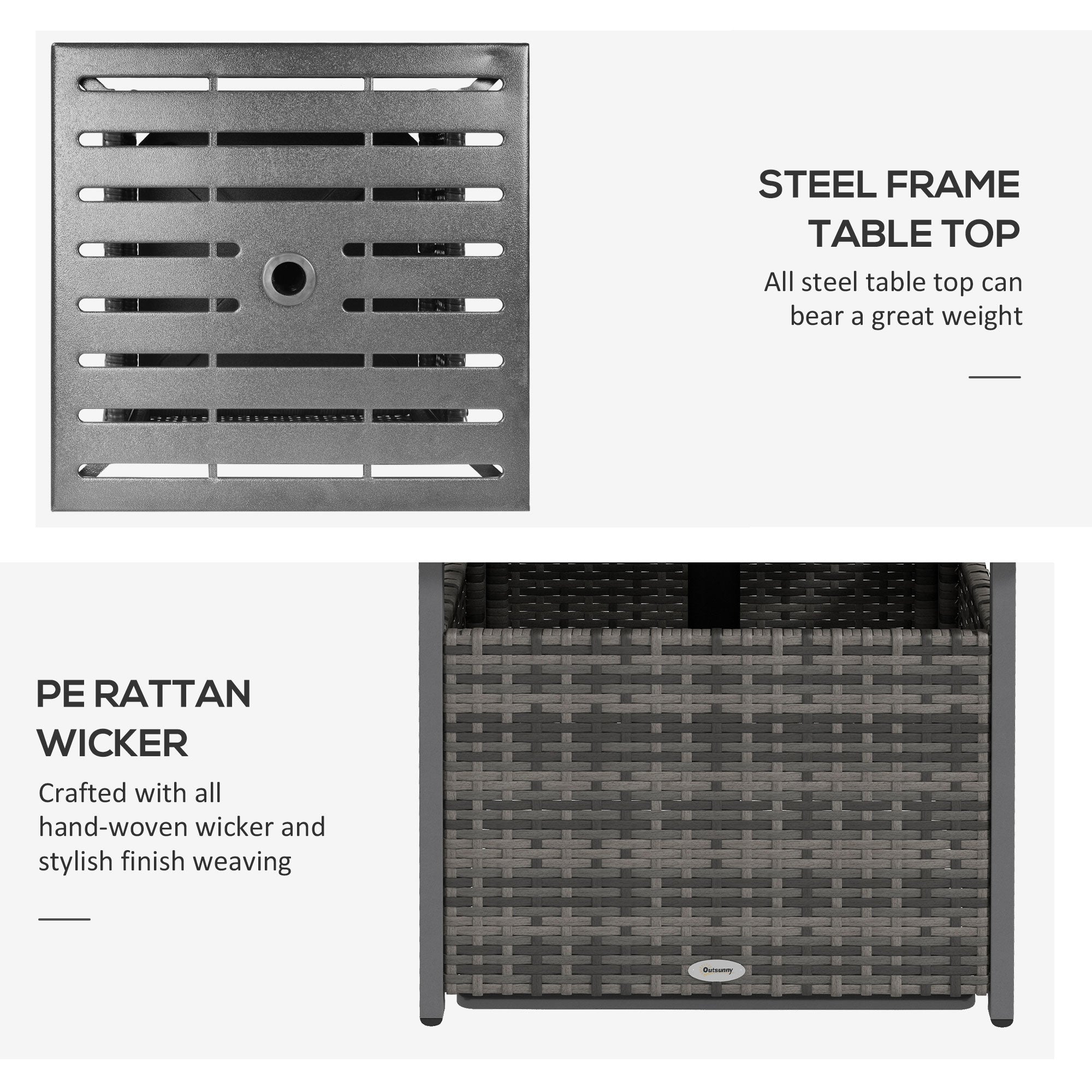 Outsunny Outdoor Rattan Wicker Coffee Table w/ Umbrella Hole Suitable for Garden Garden