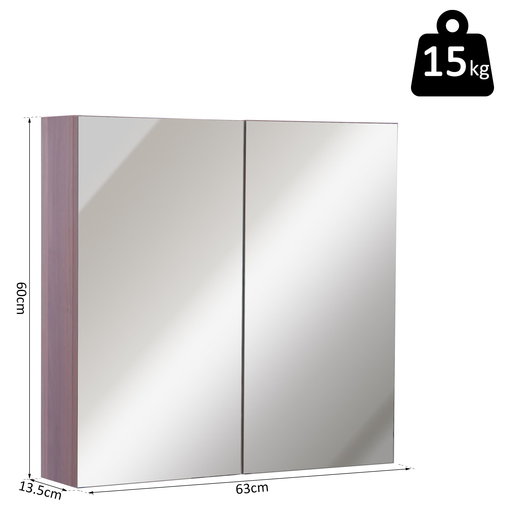 kleankin Double Door Bathroom Mirror Cabinet, Wall Mounted Bathroom Storage Cabinet, Soft Closing, 63L x 60Hcm