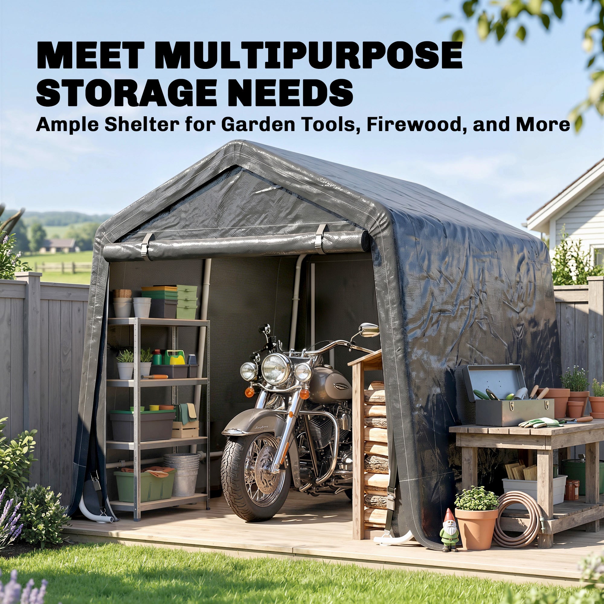 Outsunny 9 X 7.5ft Temporary Outdoor Equipment Shed - Dark Grey