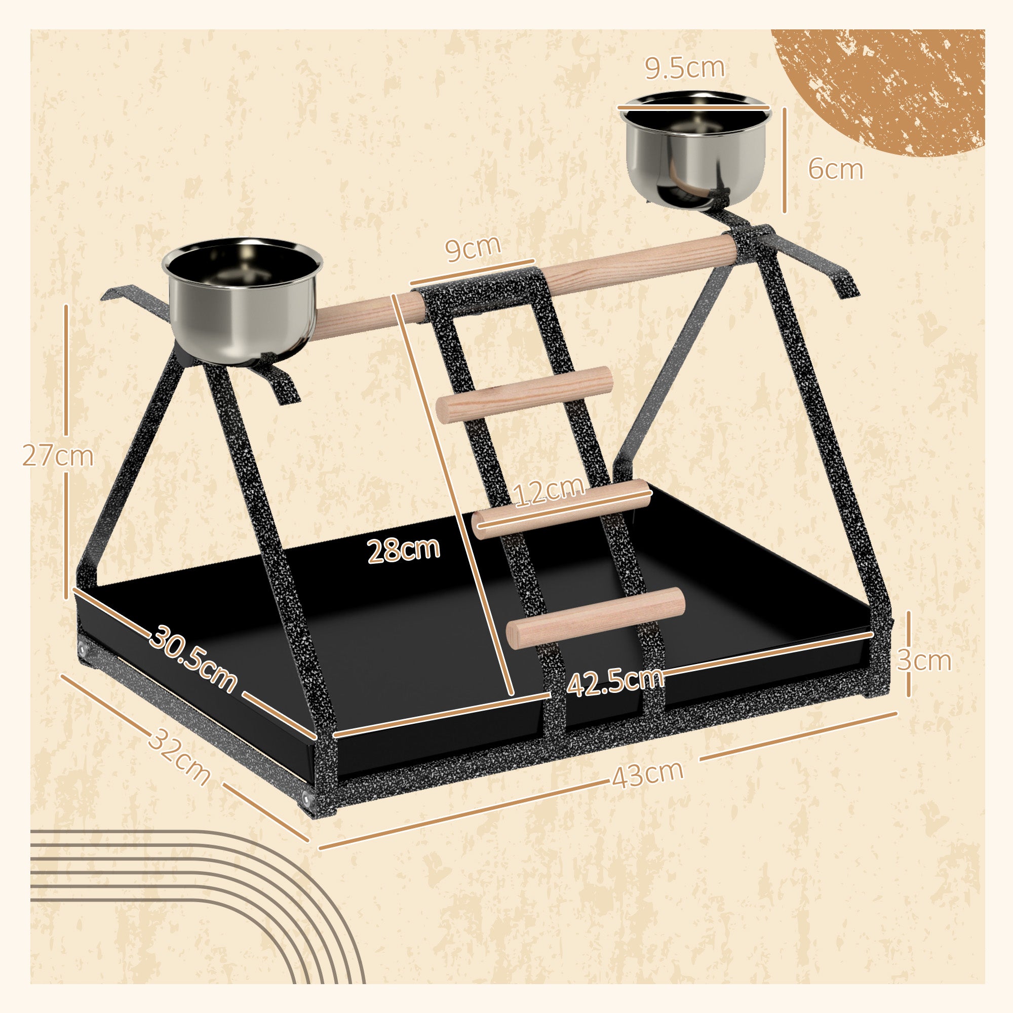 PawHut Parrot Stand Bird Stand w/Wood Perch Ladder Feeder Removable Tray - North Peak Garden Furniture