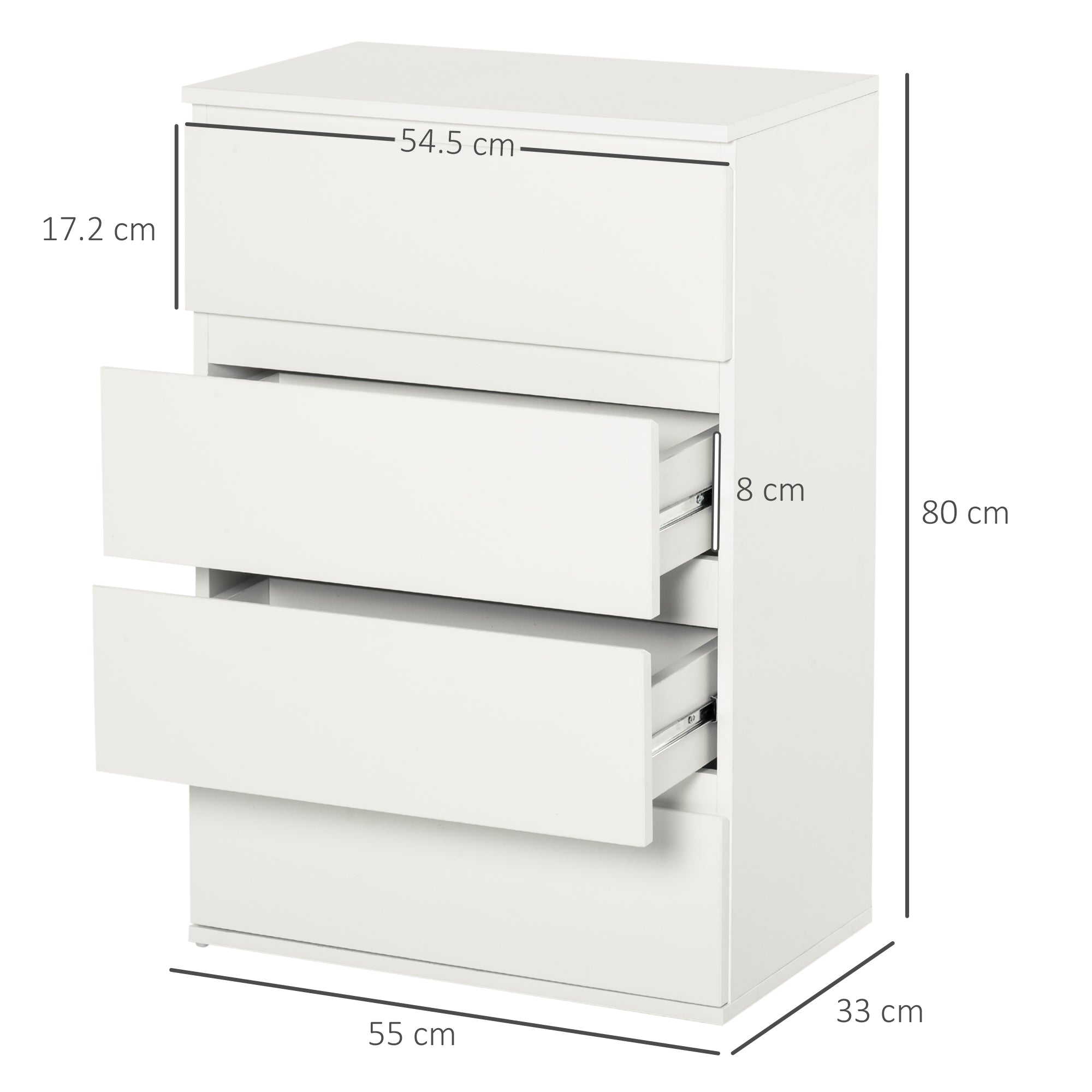 HOMCOM Chest of Drawers: 4-Drawer Storage Cabinet, White Tower Cupboard for Bedroom & Living Room