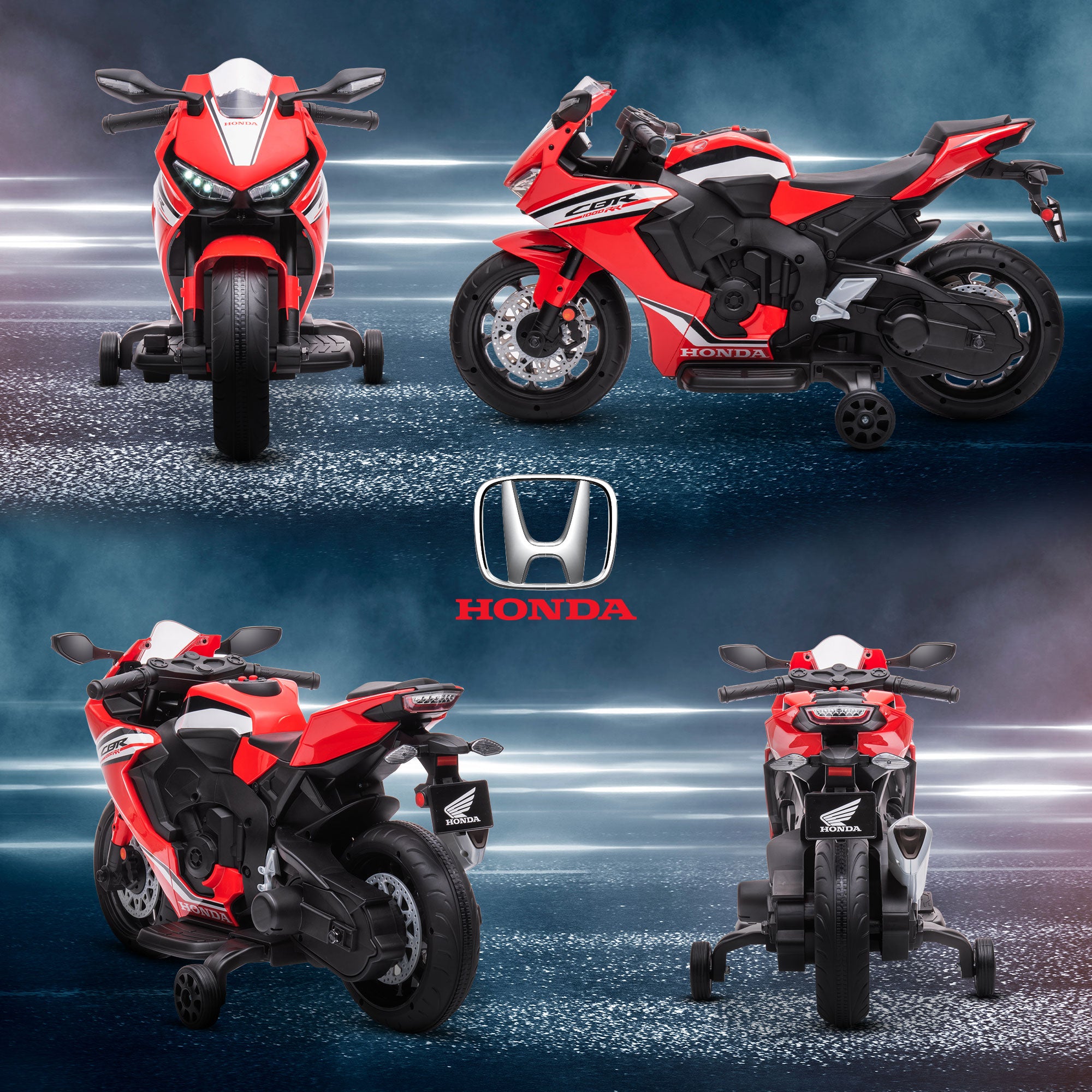 HOMCOM 6V Honda Licensed Kids Motorcycle w/ Music, Training Wheels - Red - North Peak Garden Furniture