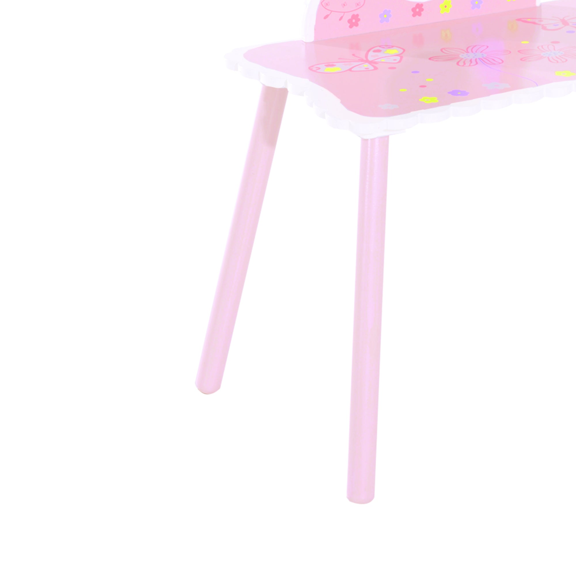 HOMCOM Kids Dressing Table Girls Pink Wooden Kids Dressing Table & Stool Make Up Desk Chair Toys Fairy Dresser Play Set w/Mirror - North Peak Garden Furniture