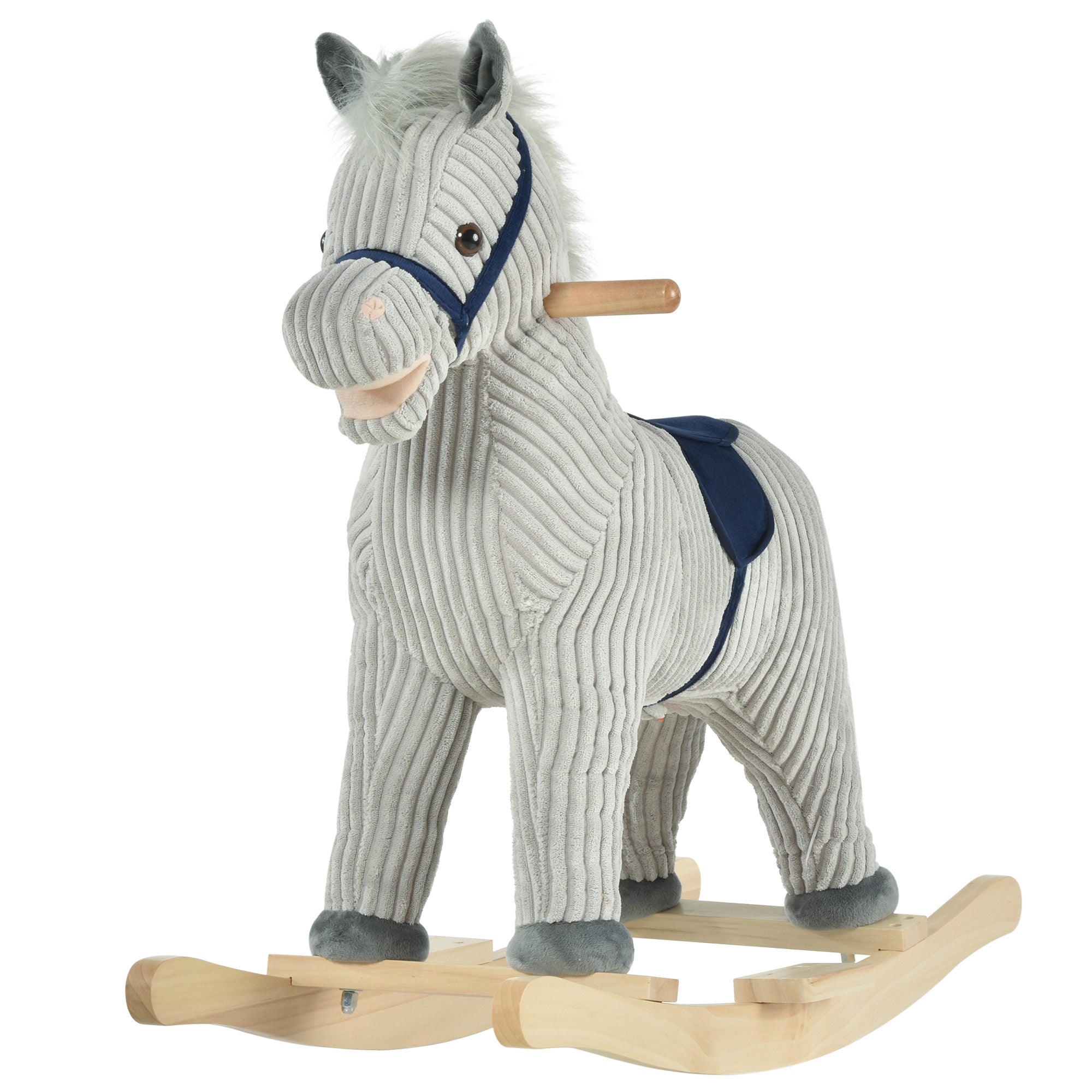 HOMCOM Kids Plush Rocking Horse w/ Sound Children Rocker Ride On Toy Gift 3-6 Years Grey - North Peak Garden Furniture