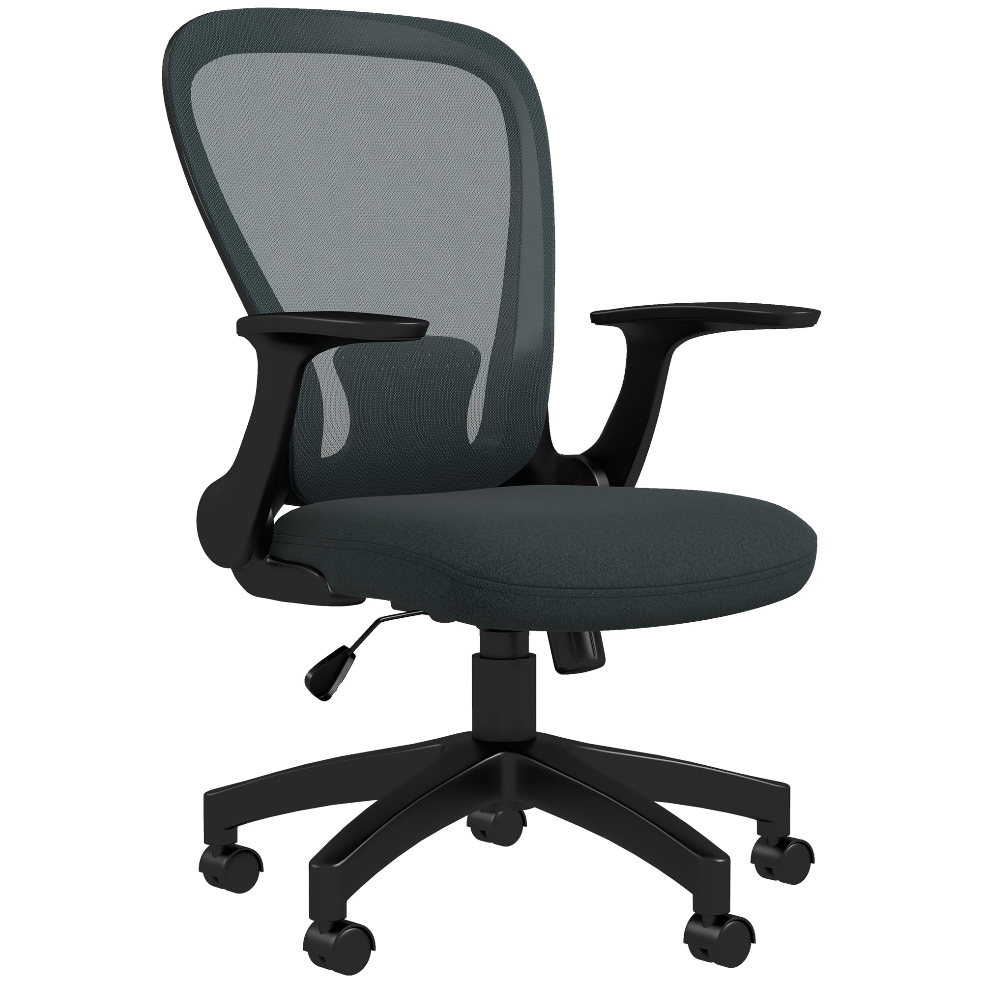 Vinsetto Ergonomic Office Chair, Mesh Desk Chair with Flip-up Armrest, Lumbar Back Support, Swivel Wheels, Grey - North Peak Garden Furniture
