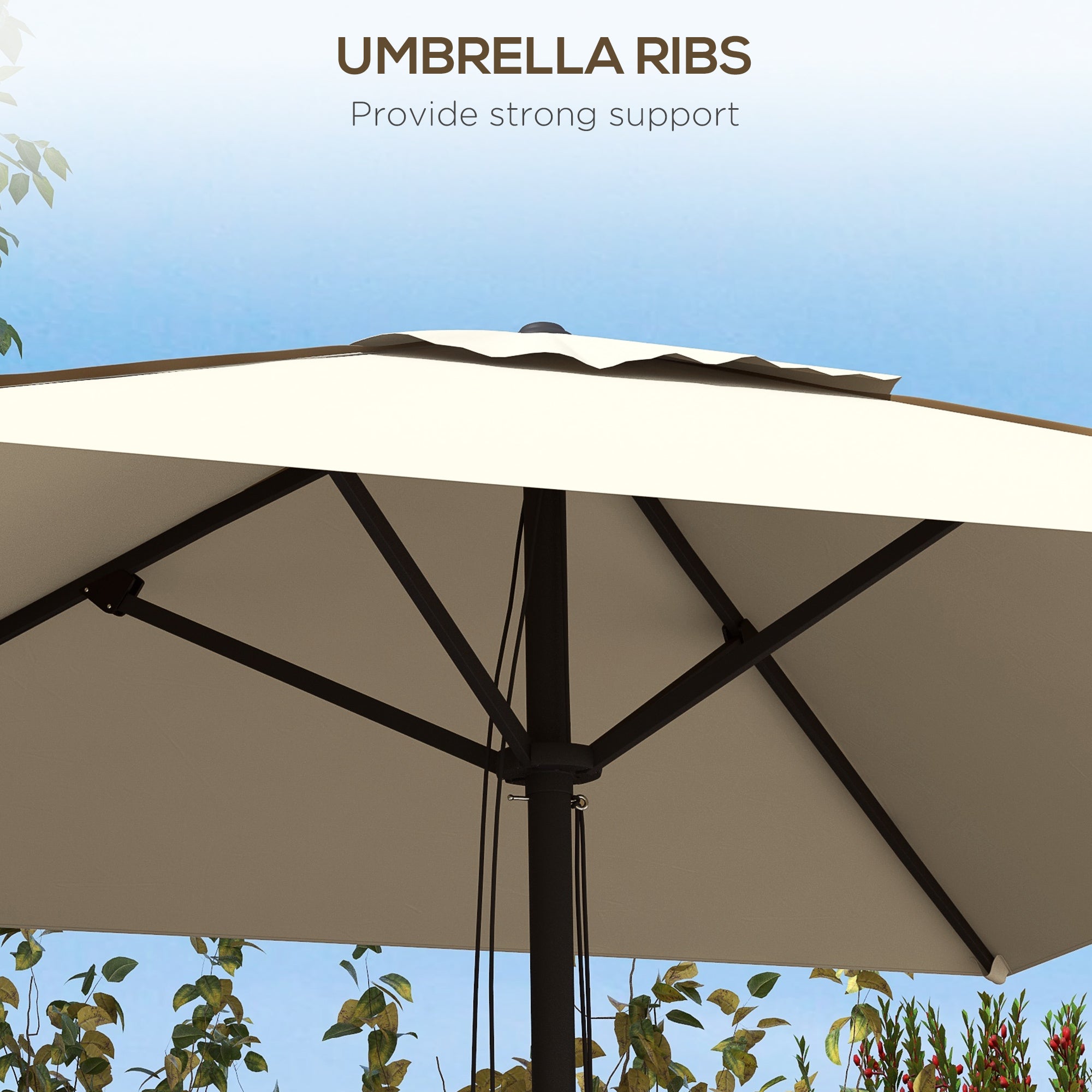 Outsunny 215cm Square Canopy Parasol, with Contrast Piping - Beige/Brown