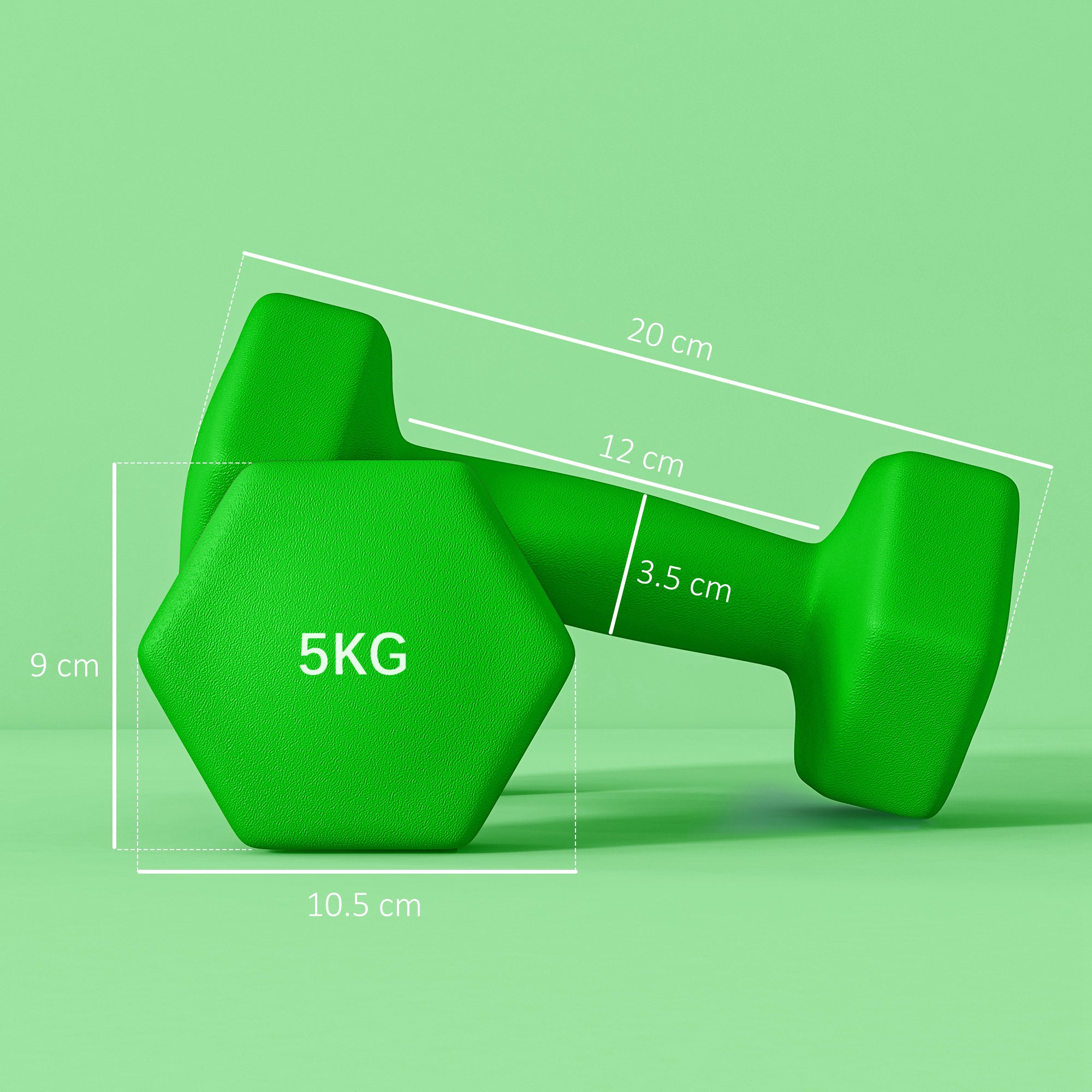 SPORTNOW 2 x 5kg Hexagonal Dumbbells Weights Set with Non-Slip Grip for Home Gym Workout, Green - North Peak Garden Furniture