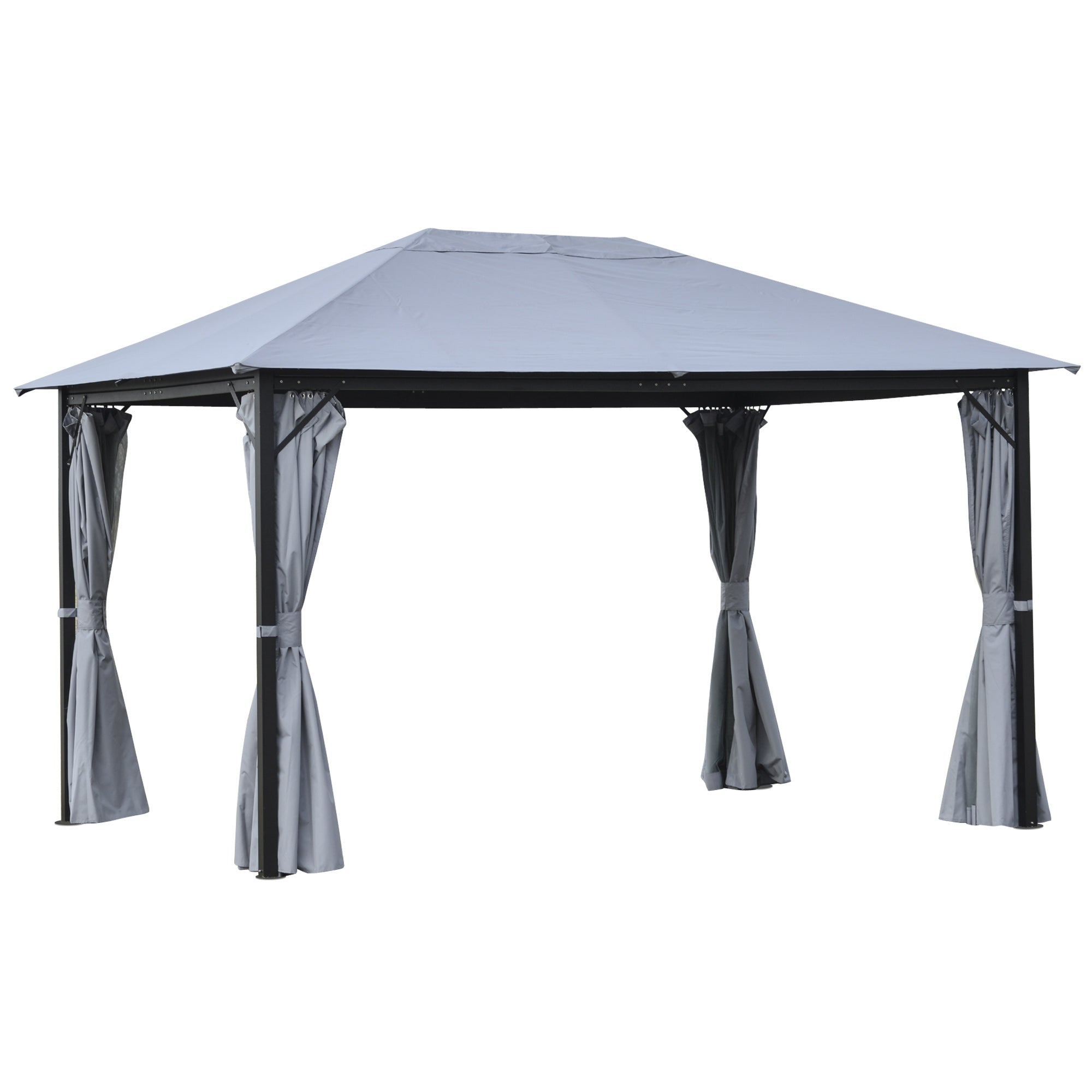 Outsunny 4 x 3(m) Outdoor Gazebo Canopy Party Tent Garden Pavilion Patio Shelter with Curtains, Netting Sidewalls, Grey