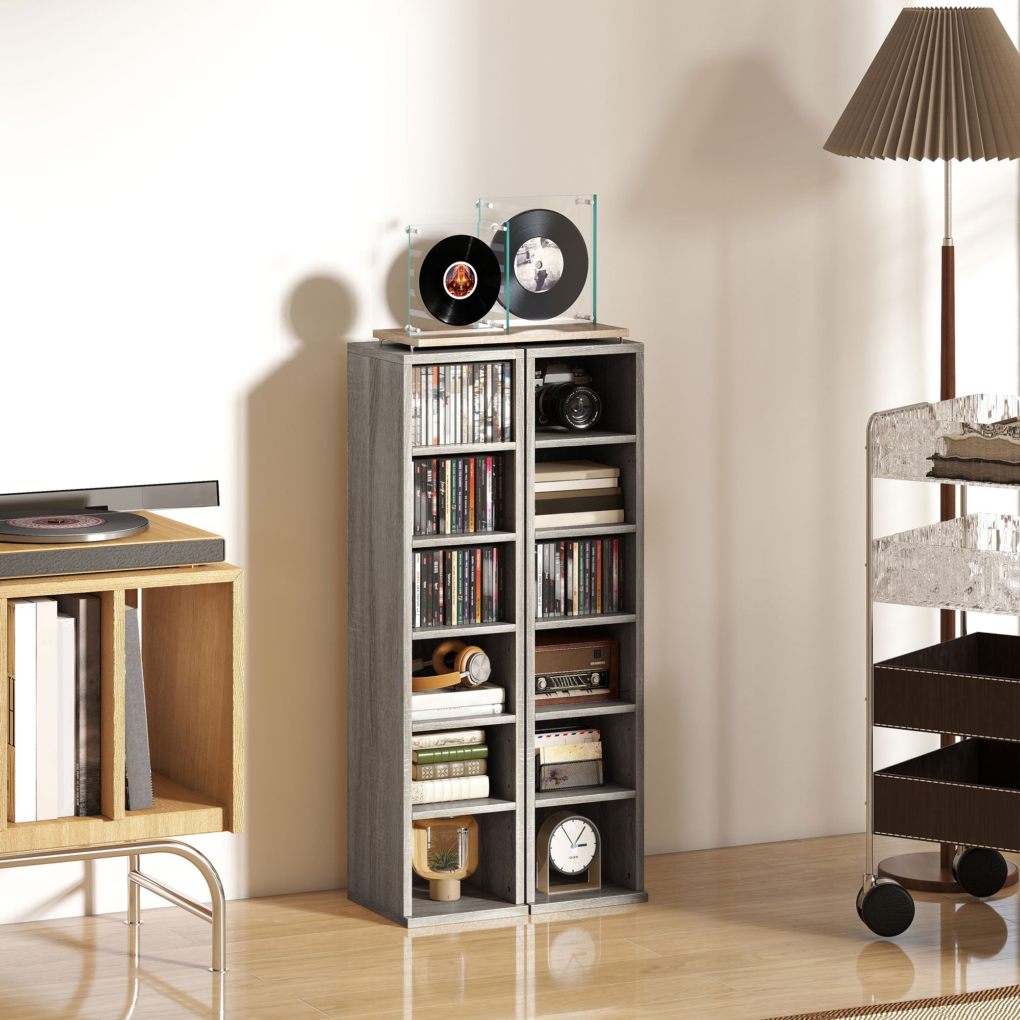 HOMCOM Set of Two 102 CD Storage Units - Dark Wood-Effect