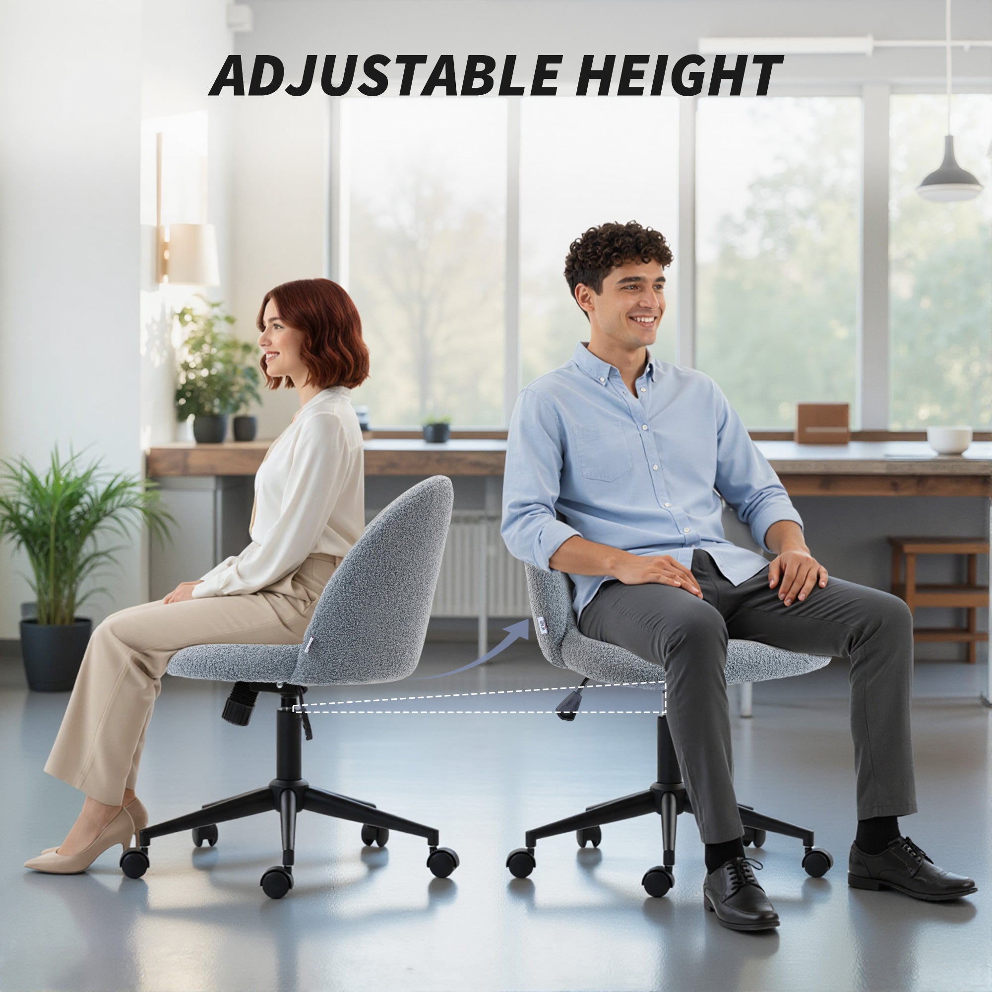 HOMCOM Teddy Fleece Office Chair with Wheels - Grey