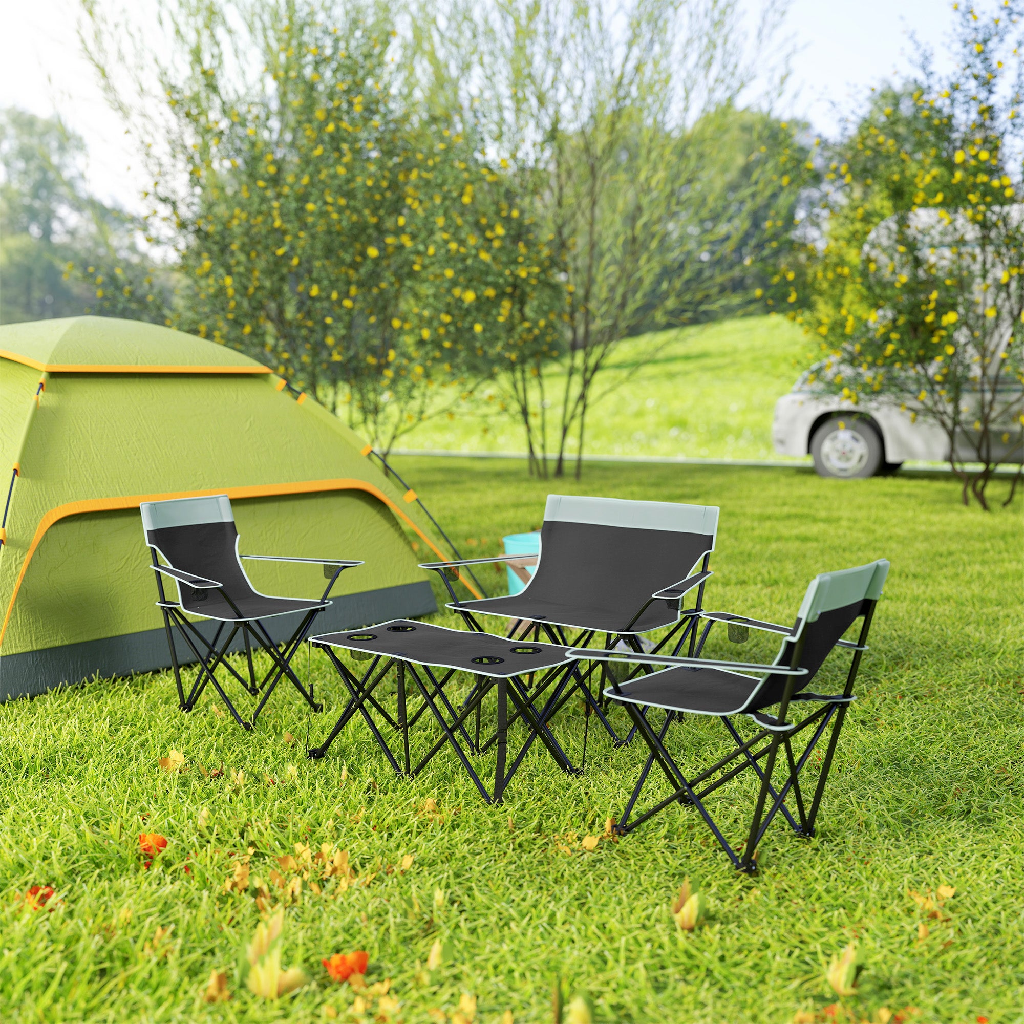 Outsunny Four-Piece Portable Picnic Table Set - Grey - North Peak Garden Furniture