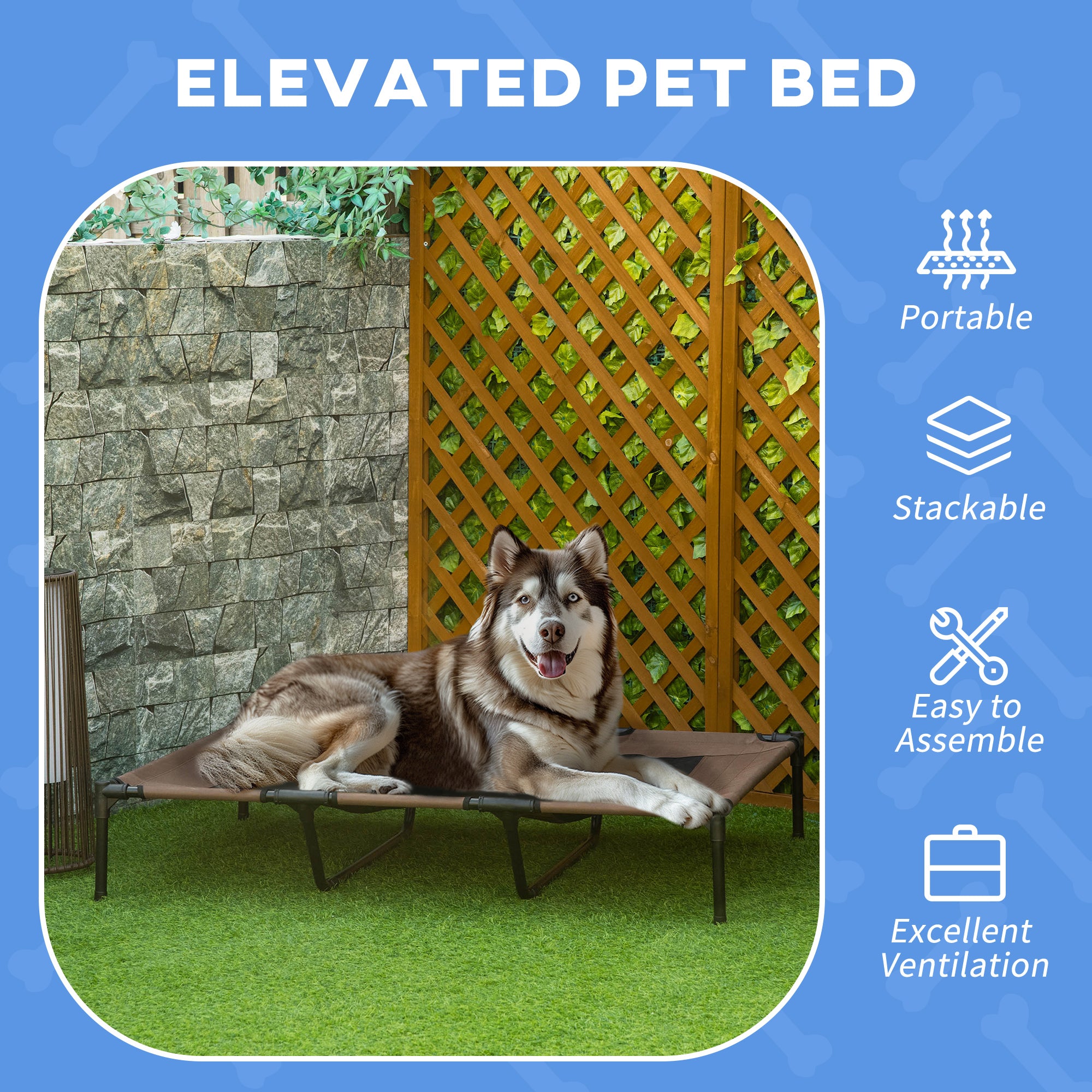 PawHut Raised Dog Bed Cooling Elevated Pet Cot with Breathable Mesh for Indoor Outdoor Use Brown, XX Large, 122 x 92 x 23cm - North Peak Garden Furniture