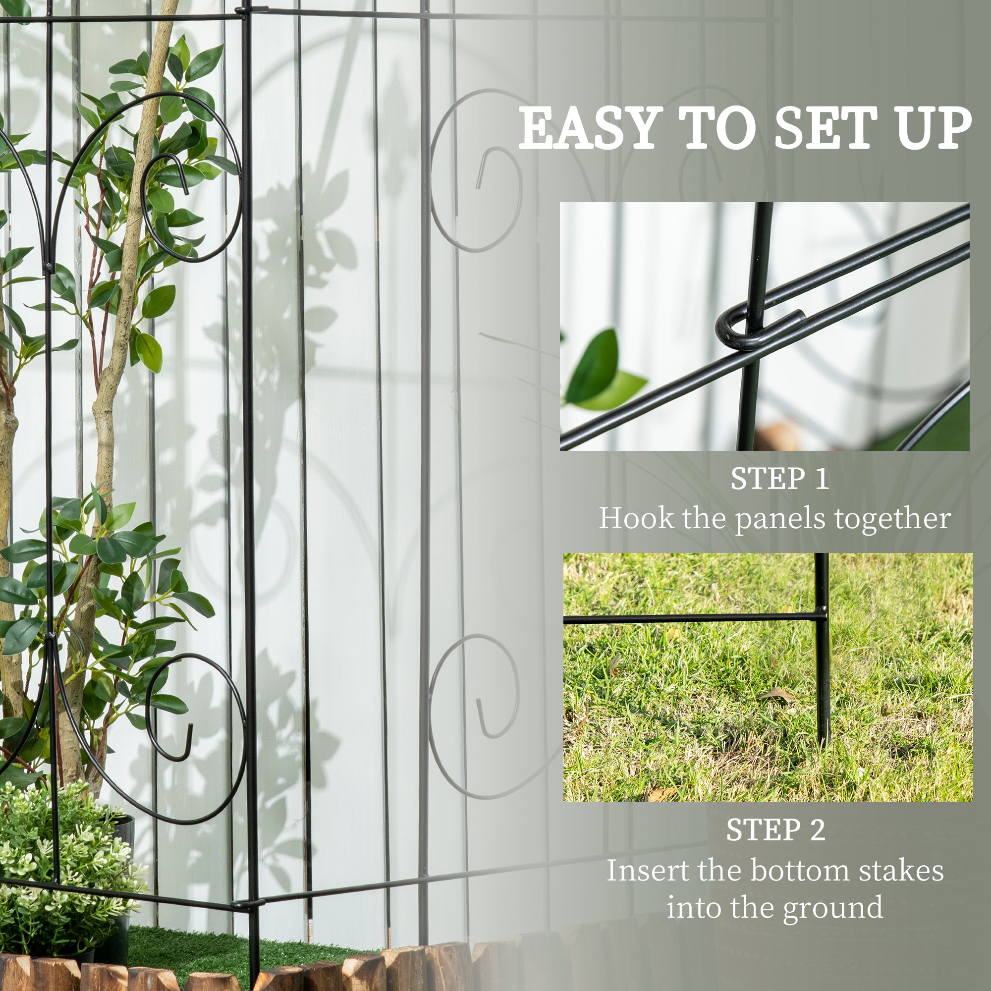 Outsunny Decorative Garden Fencing, 8PCs 44in x 12.5ft Outdoor Picket Fence Panels, Rustproof Metal Wire Landscape Flower Bed Border Edging, Black - North Peak Garden Furniture