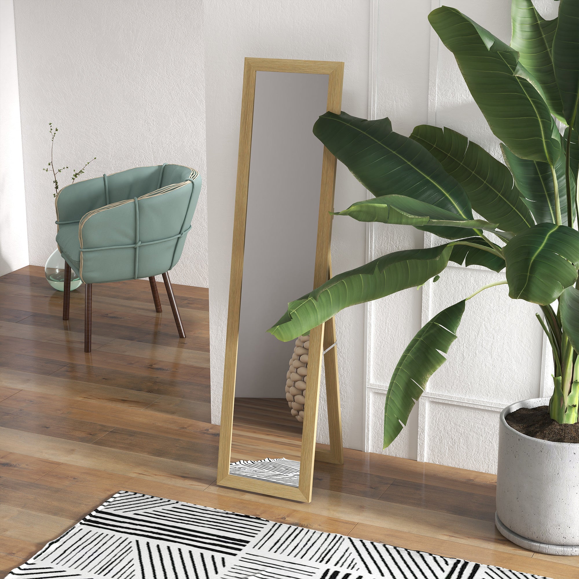 HOMCOM Rustic Full Length Mirror, Hanging and Freestanding Floor Mirror, Farmhouse Decorative Wall Mirror, for Living Room, Bedroom, 157 cm, Natural - North Peak Garden Furniture