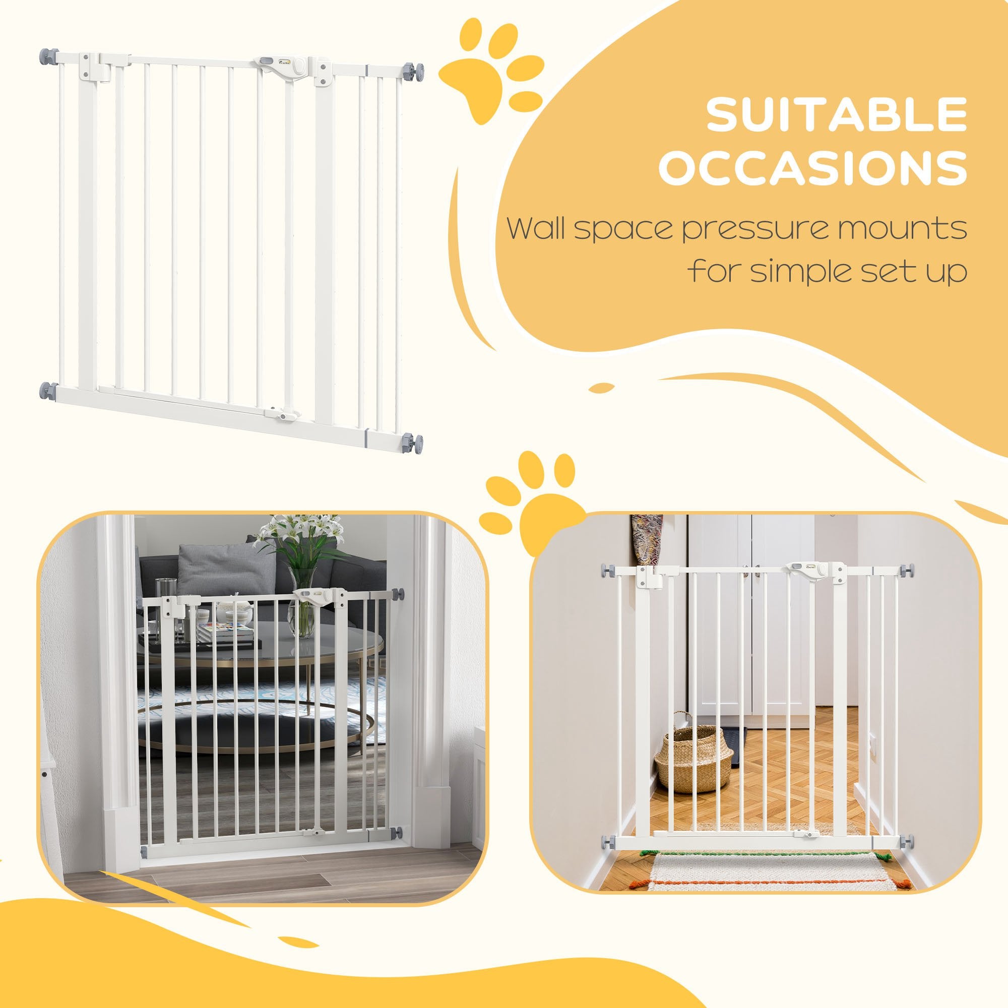 PawHut Metal 74-87cm Wide Adjustable Dog Gate White - North Peak Garden Furniture