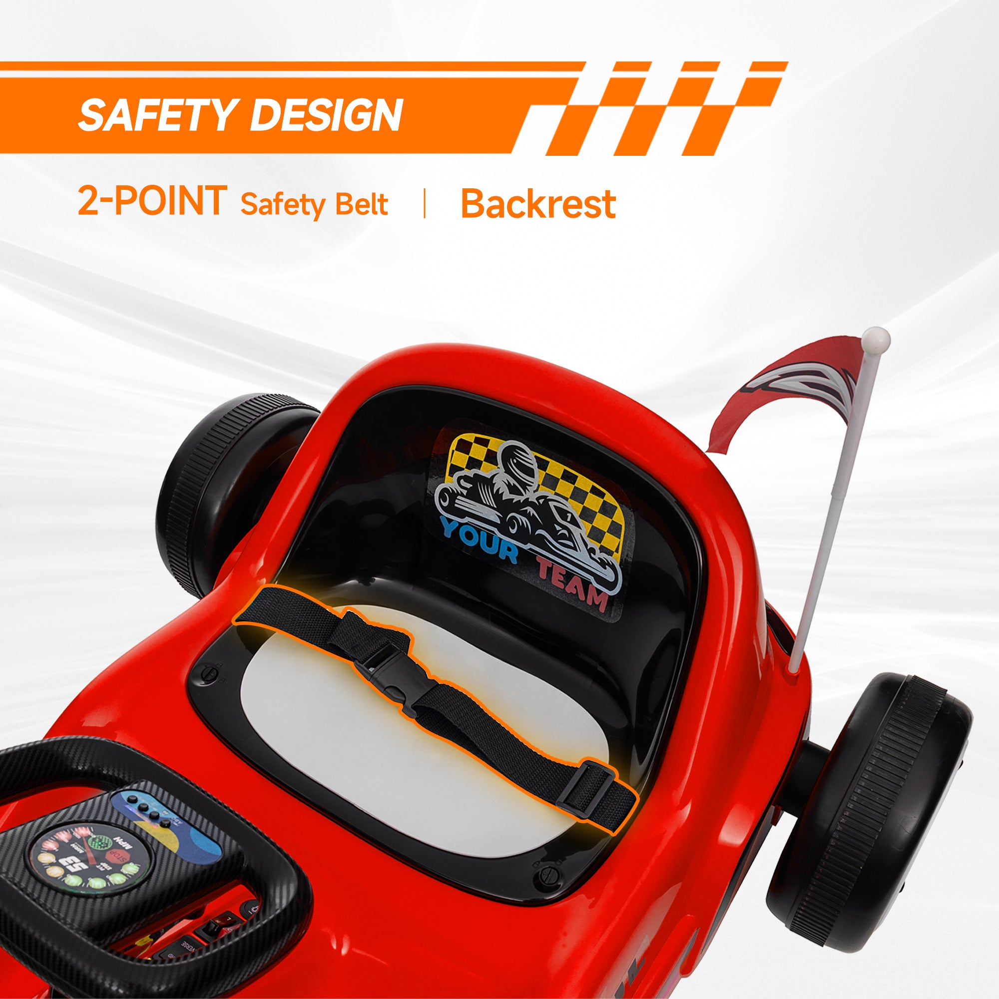 AIYAPLAY 6V Electric Go Kart for Kids with Music, Light, Horn, for 3-5 Years, Red