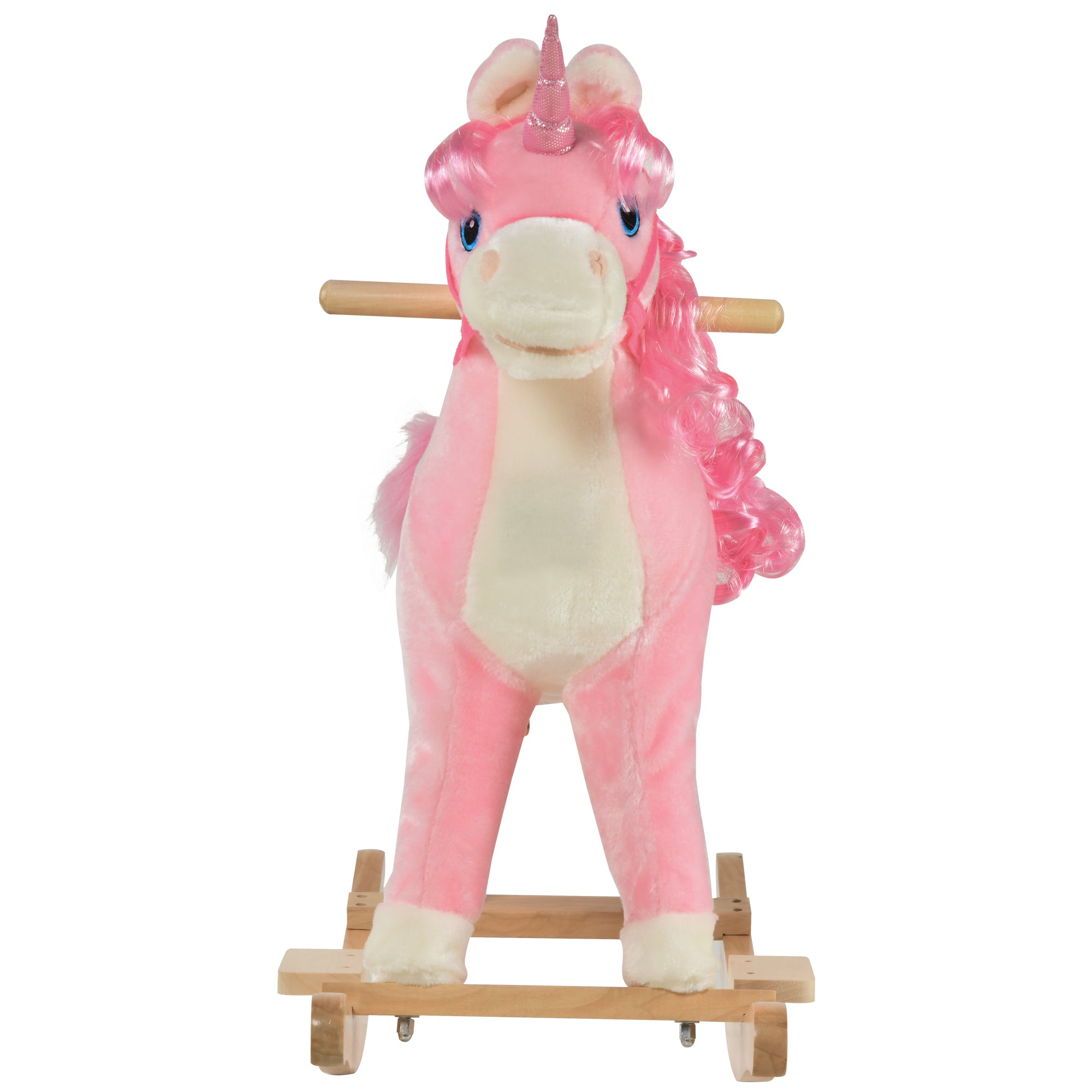 HOMCOM Kids Plush Rocking Horse Ride On Unicorn w/ Sound Moving Mouth Wagging Tail Children Rocker Toy Gift 3-6 Years Pink