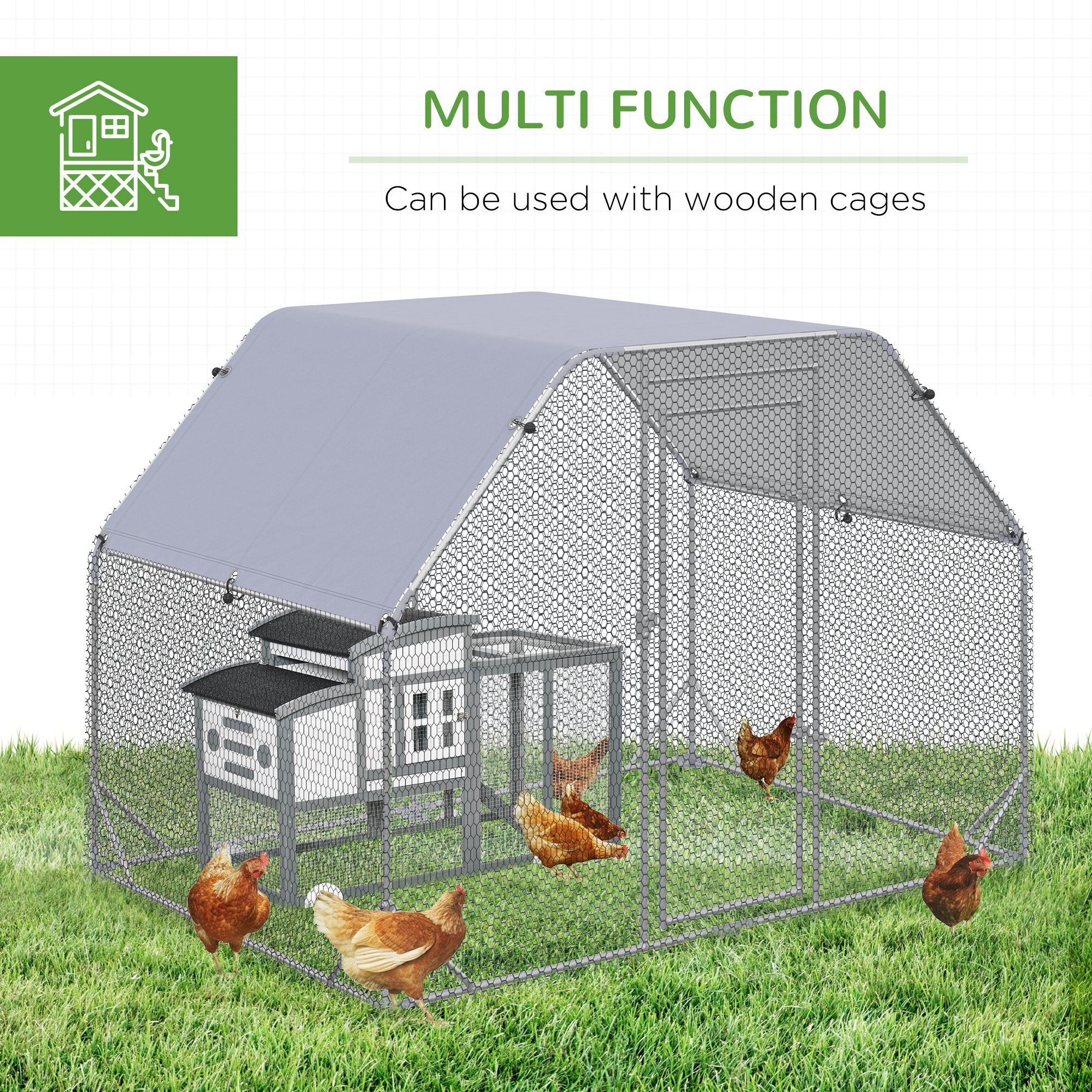 PawHut Walk in Chicken Run Chicken Coop Hen House Outdoor with Roof for 4-6 Chickens, 280 x 190 x 195cm - North Peak Garden Furniture