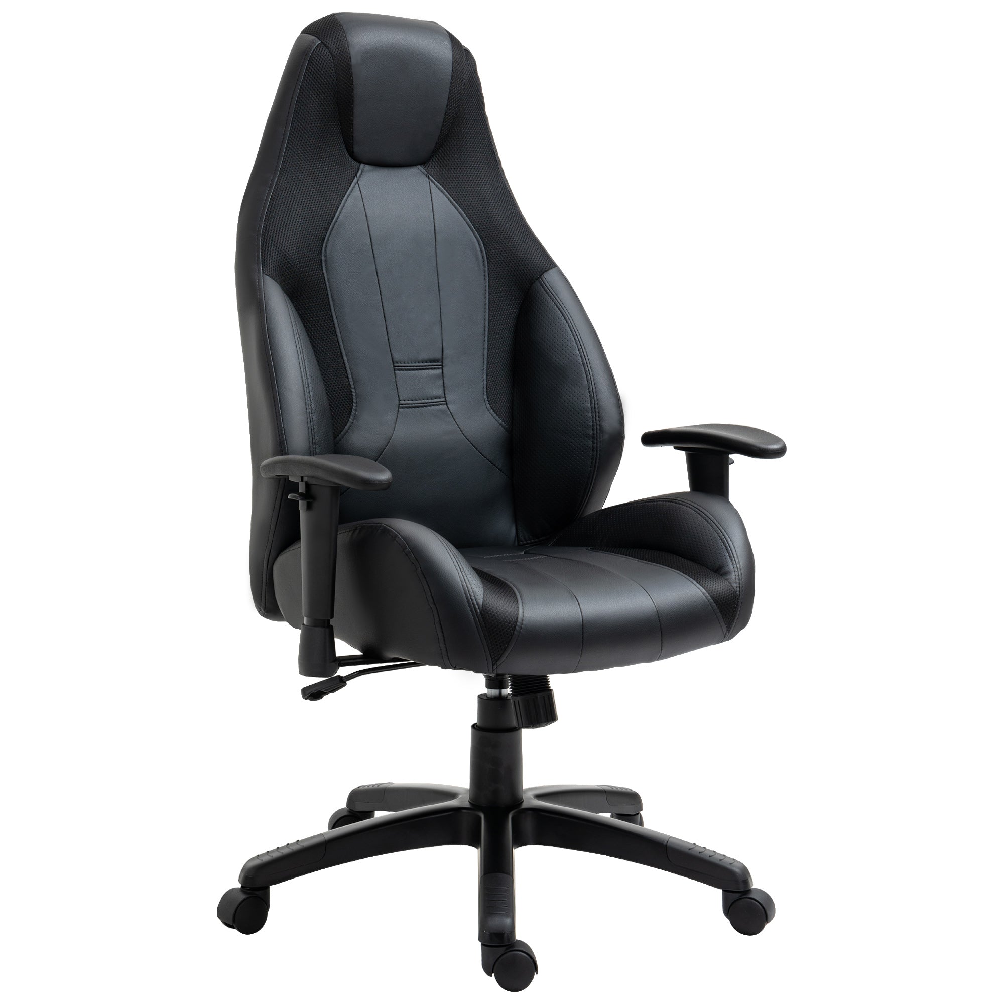 Vinsetto Racing Gaming Chair, Mesh & Faux Leather Computer Chair with High Back, Swivel Wheels, Adjustable Height and Armrest, Black - North Peak Garden Furniture